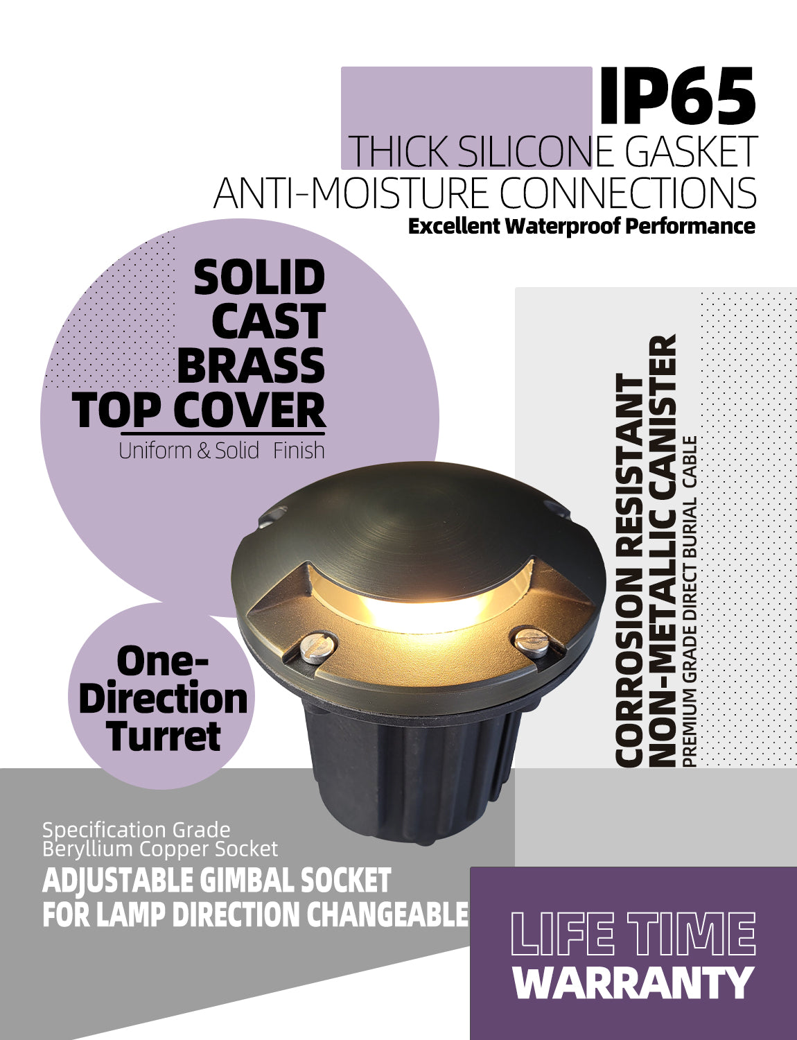 MALORY 12V Brass In-Ground Well Light with One-Direction Turret – Low Voltage Landscape Uplight(MLR-G05)