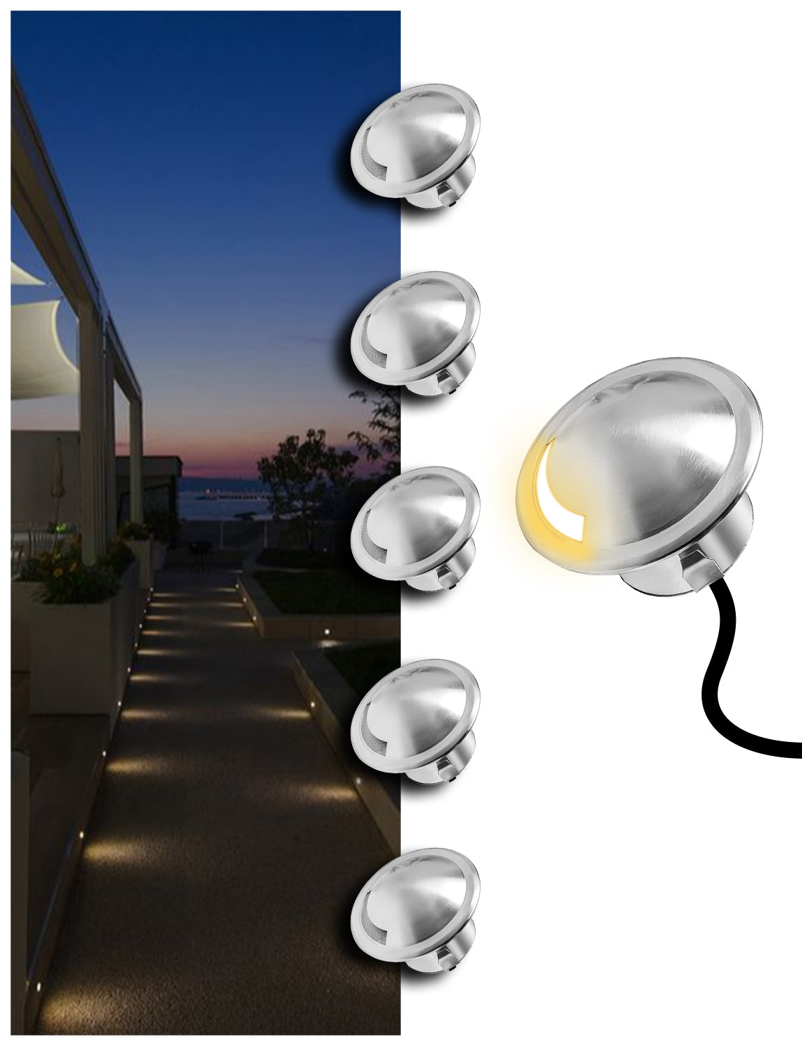 MALORY Stainless Steel 4W 12V Recessed LED Deck Light Step Stair Lights Round Top-(MLR-SSG08~09)