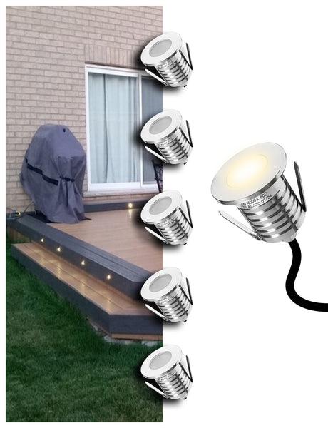 MALORY Outdoor Stainless Steel 3W Low Voltage Recessed LED Deck & Step Lights 6pack (MLR-SSG01~03οΌ