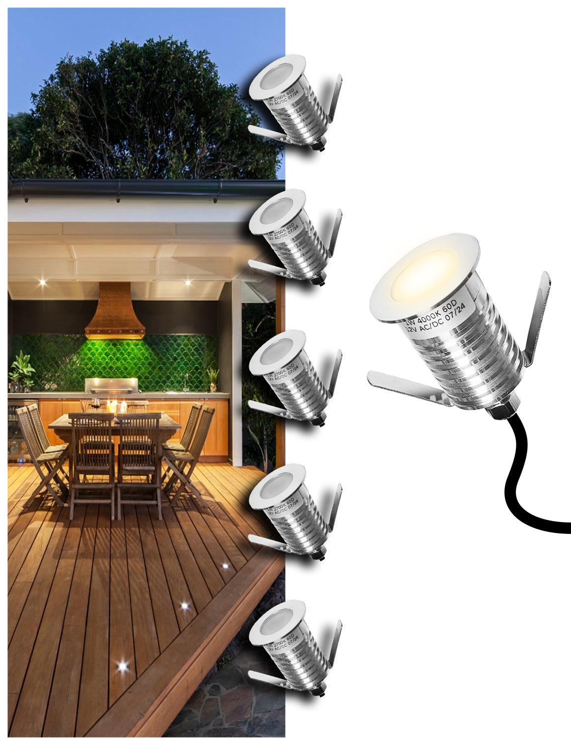 MALORY Low Voltage Stainless Steel 1W IP67 Recessed LED Deck Light 6pack (MLR-SSG04~06)