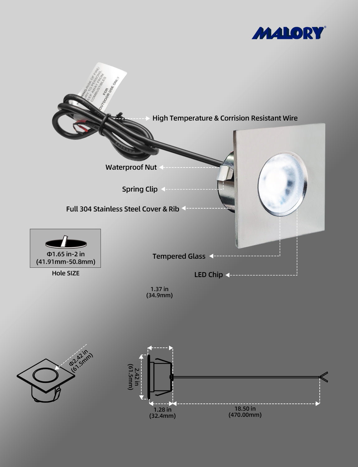 MALORY Stainless Steel 4W Low Voltage Recessed LED Deck & Step LightsοΌMLR-SSG10~12οΌ