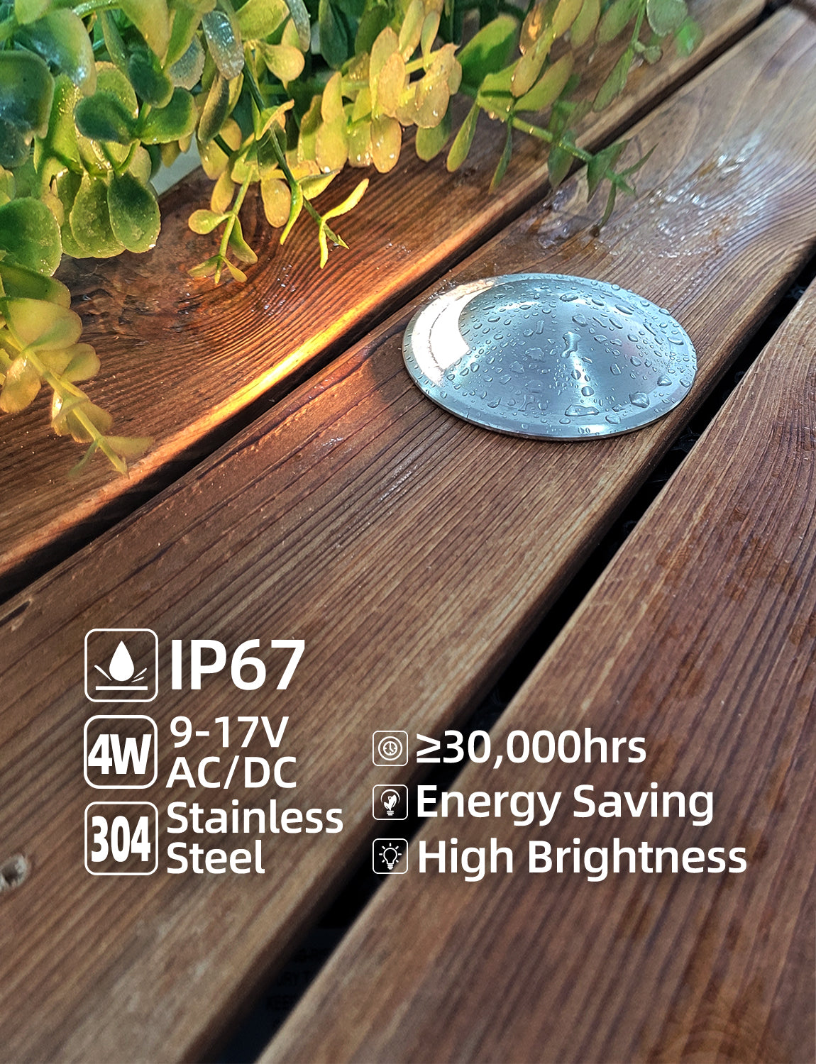 MALORY Stainless Steel 4W 12V Recessed LED Deck Light Step Stair Lights Round Top-(MLR-SSG08~09)