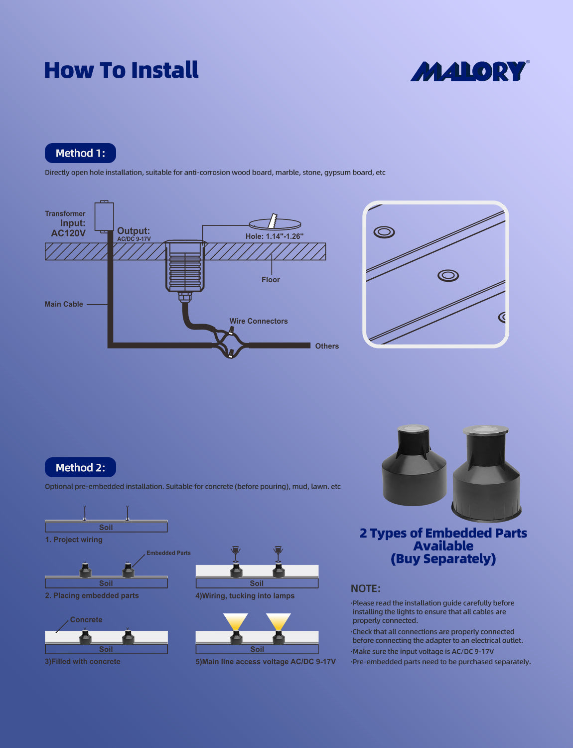 MALORY Low Voltage Stainless Steel 1W IP67 Recessed LED Deck Light 6pack (MLR-SSG04~06)