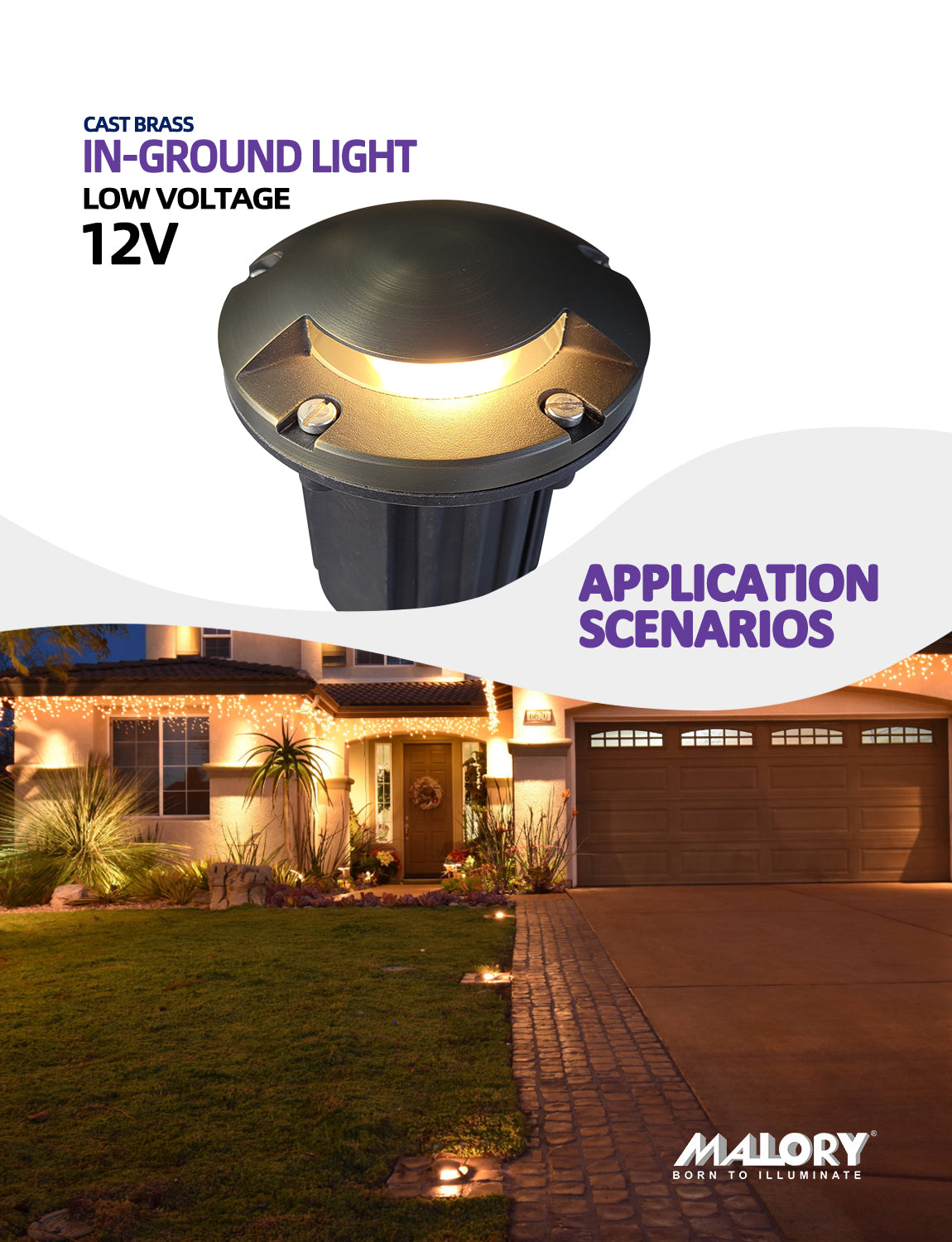 MALORY 12V Brass In-Ground Well Light with One-Direction Turret – Low Voltage Landscape Uplight(MLR-G05)