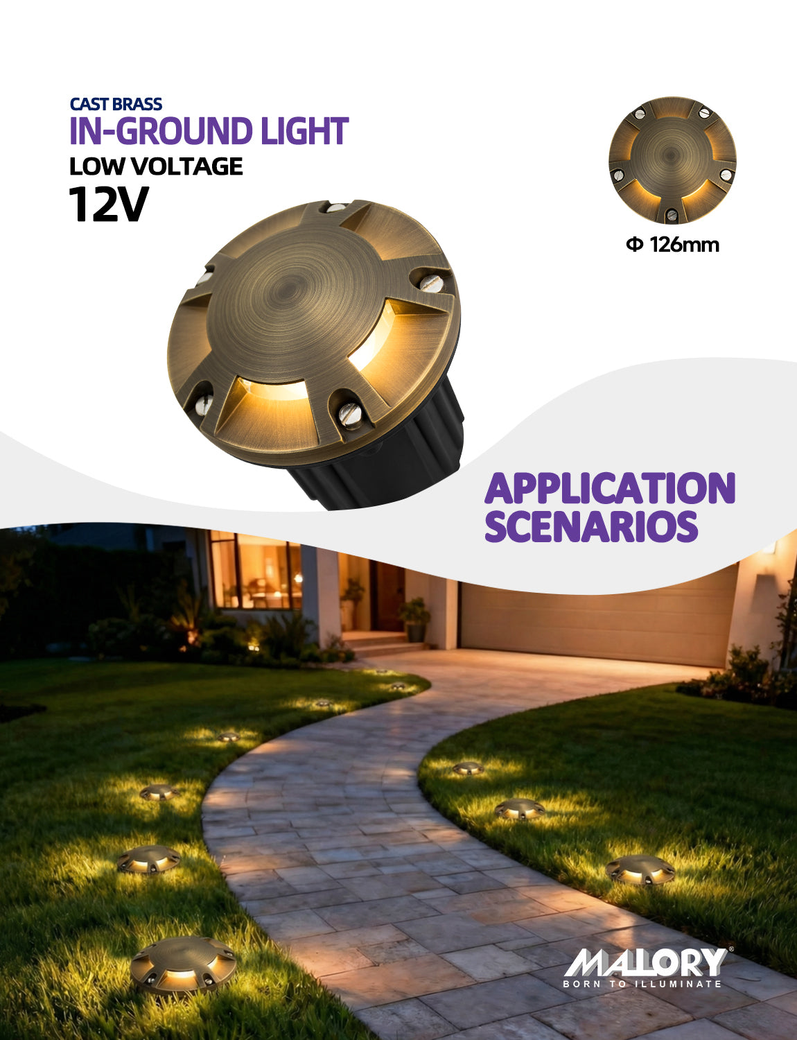 Malory MLR-G08 Brass Five-Direction Turret Well Light, Multi-Beam Landscape Uplighting, MR16 Bulb Included