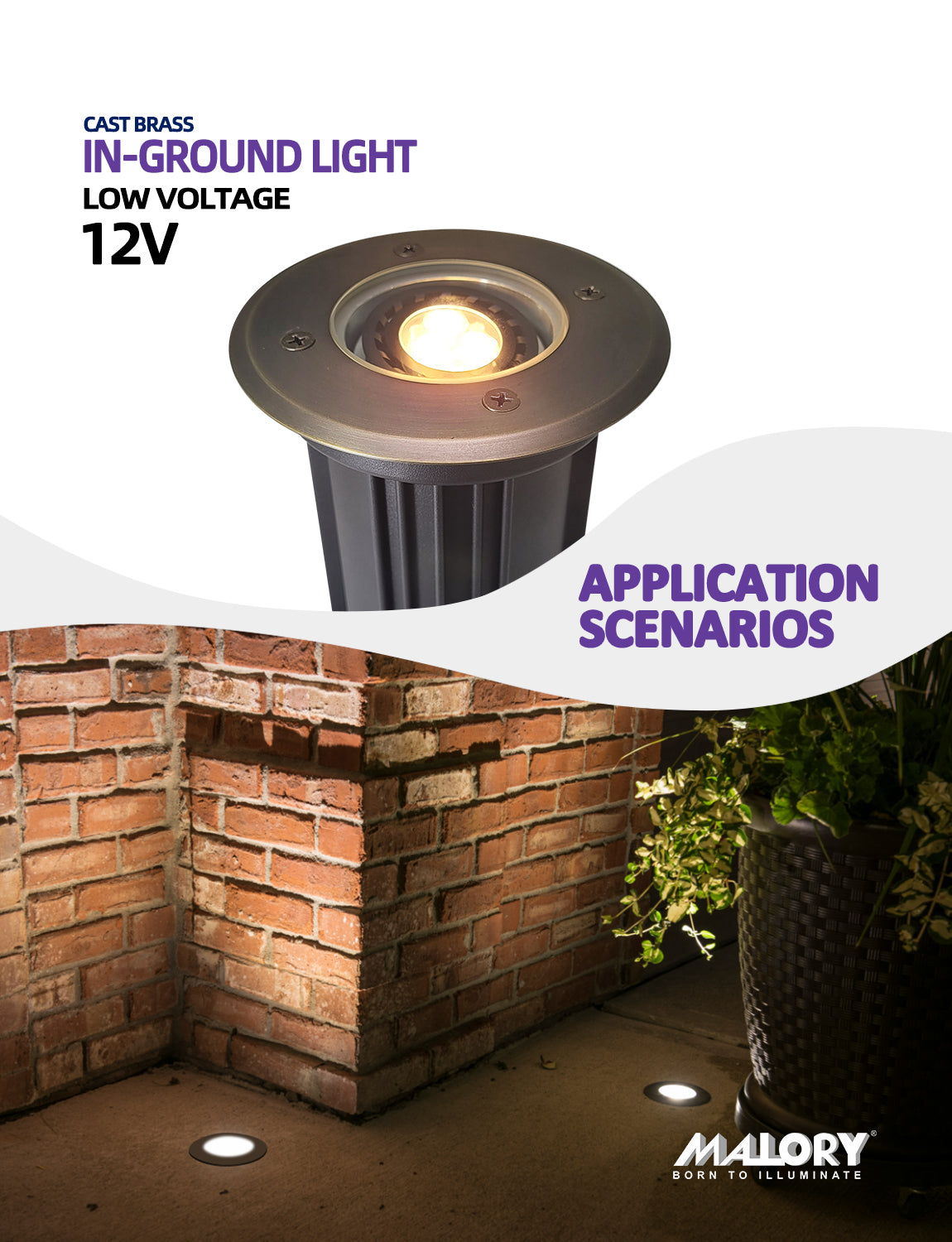 MALORY Brass Low Voltage Outdoor In Ground Well Lights Open Top (MLR-G08)