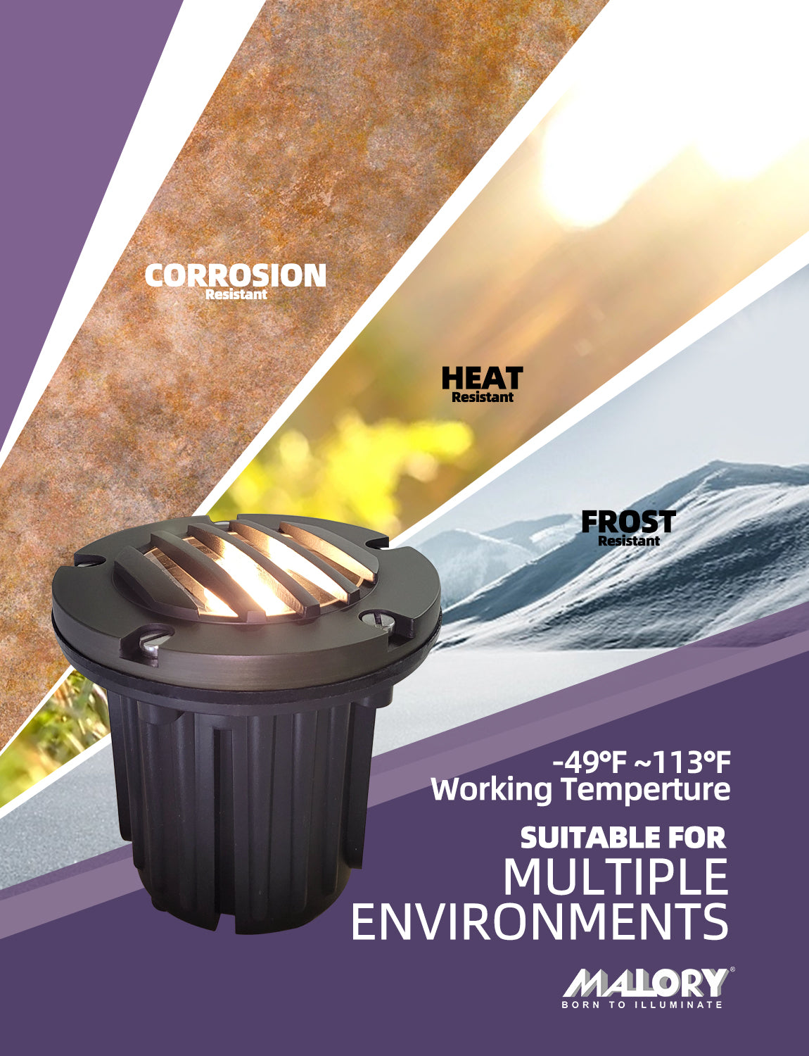 MALORY 12V Brass In-Ground Well Light with Grated Top β Low Voltage Landscape Lighting (MLR-G02)