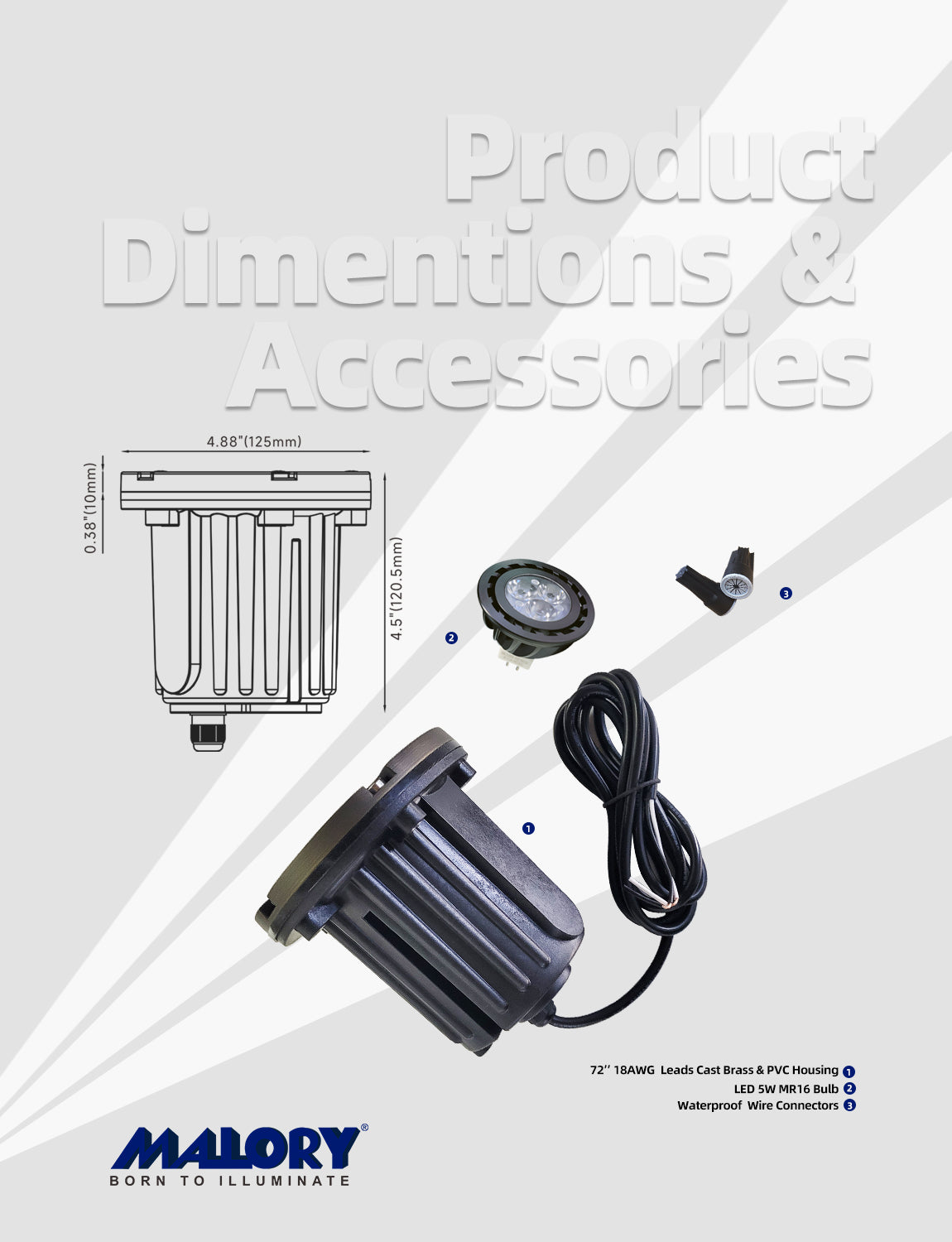 MALORY 12V Brass In-Ground Landscape Well Light with Flat Top β Low Voltage Outdoor Uplighting (MLR-G01)