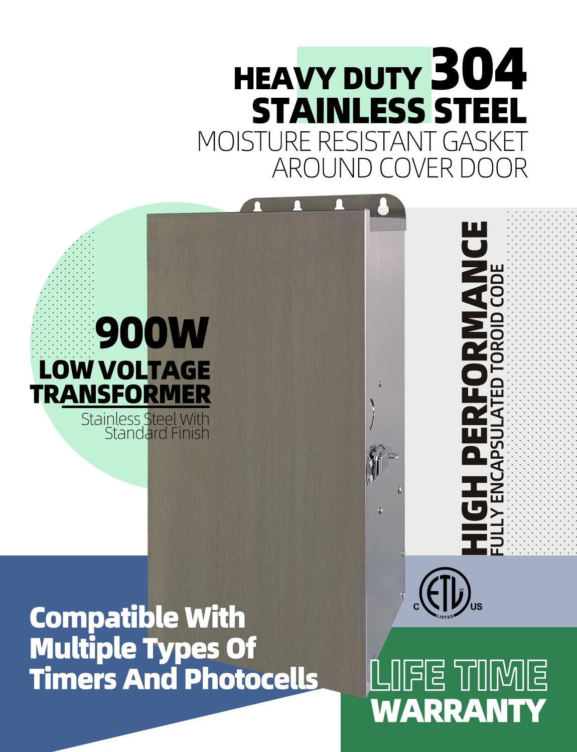 MALORY 900W Low Voltage Multi-Tap Landscape Lighting Transformer – 120V to 12V-22V Outdoor Power Supply (MLR-T05)