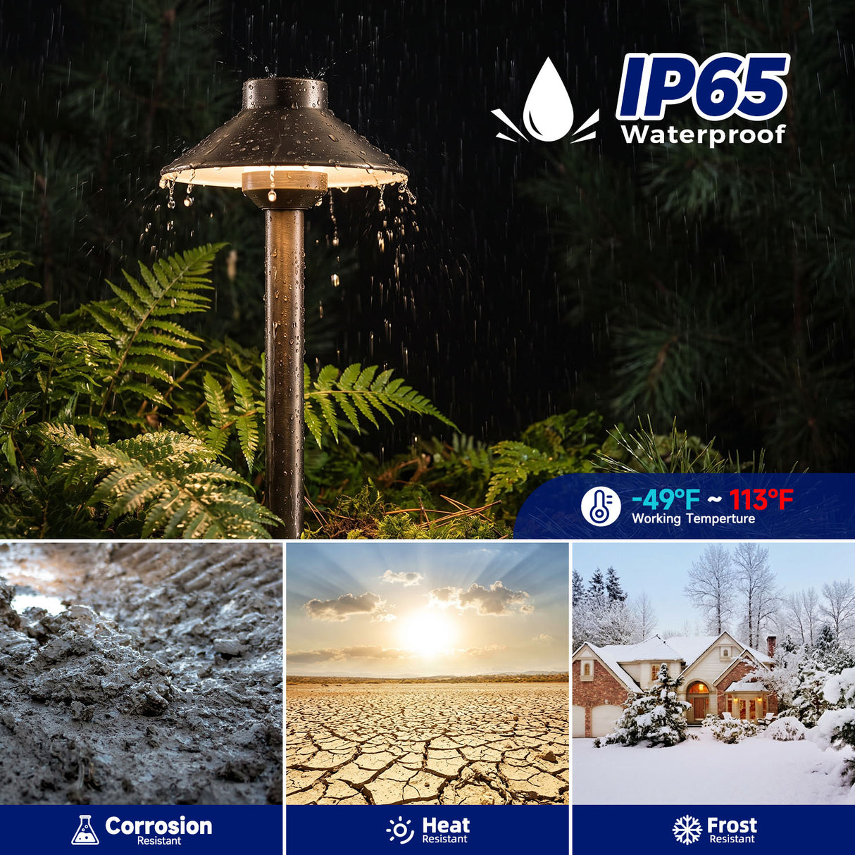 MALORY MLR-P01 Brass Low Voltage LED Path Light for Walkways & Garden