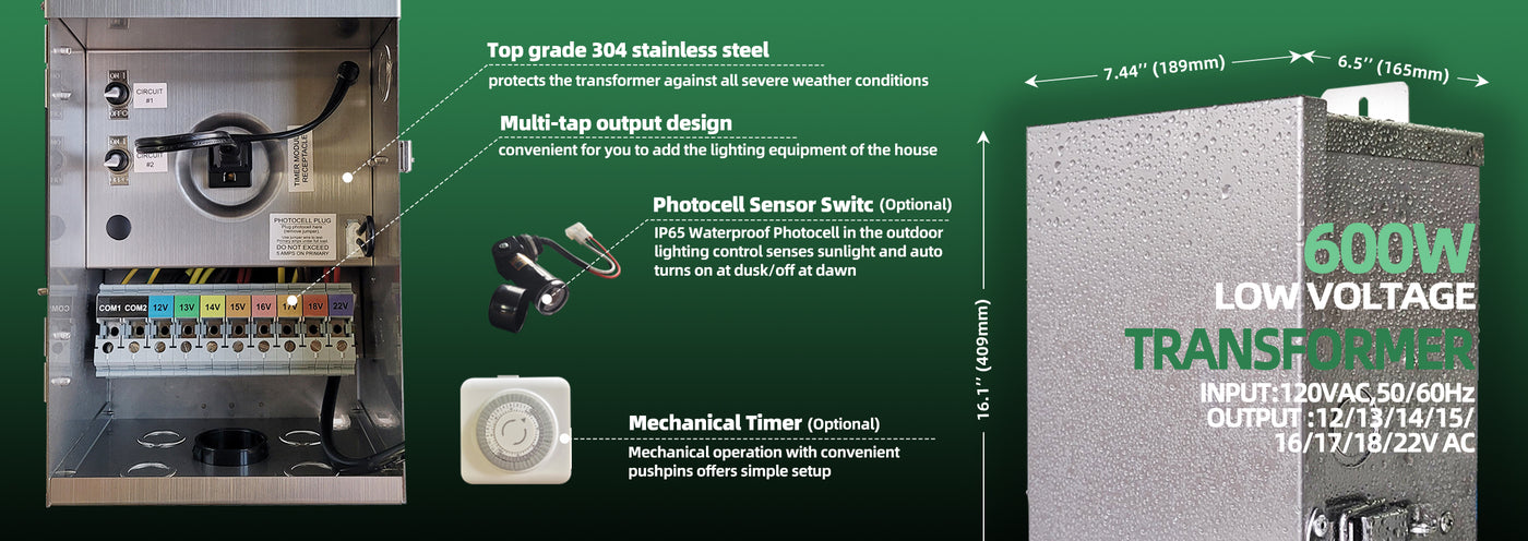 Internal design of 600W low voltage landscape lighting transformer