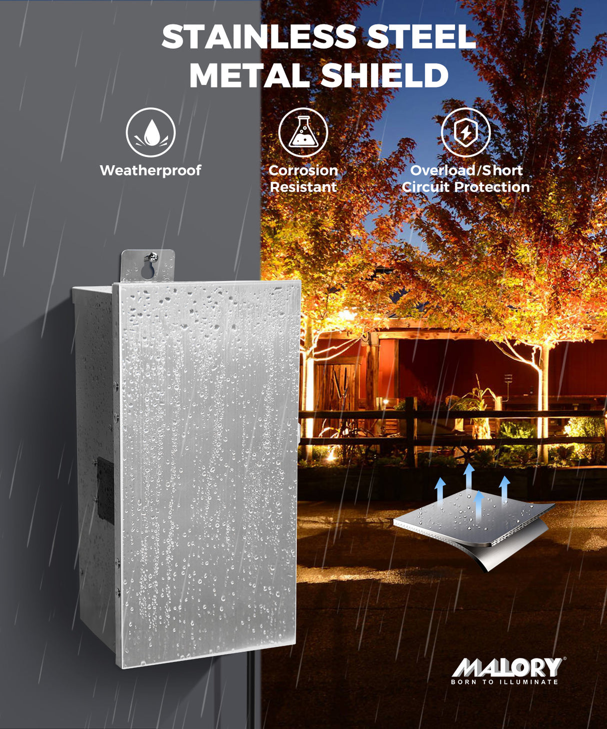 MALORY 300W Smart Wi-Fi Low Voltage Landscape Transformer, 3-Zone 12V/13V/15V AC Weatherproof Stainless Steel Power Pack