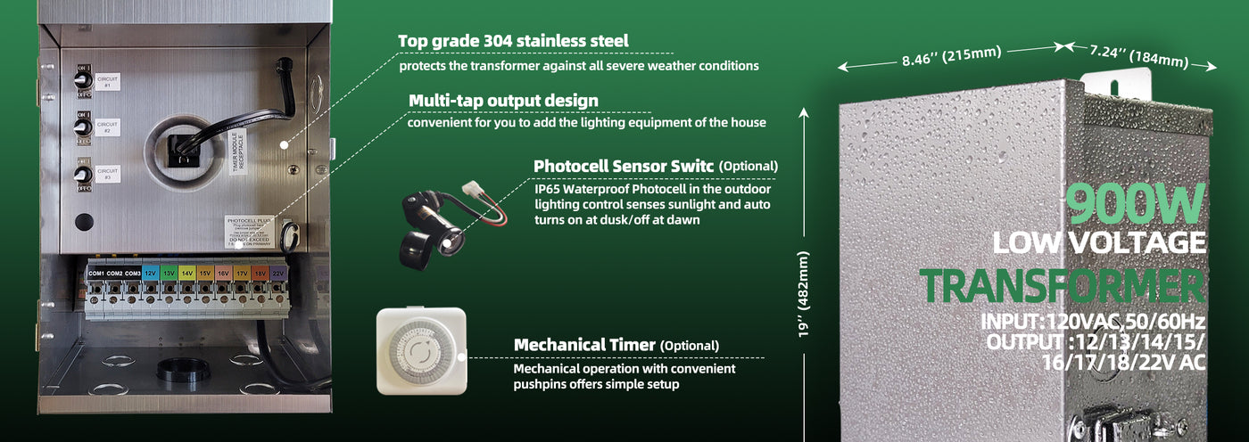Internal components of 900W low voltage landscape transformer