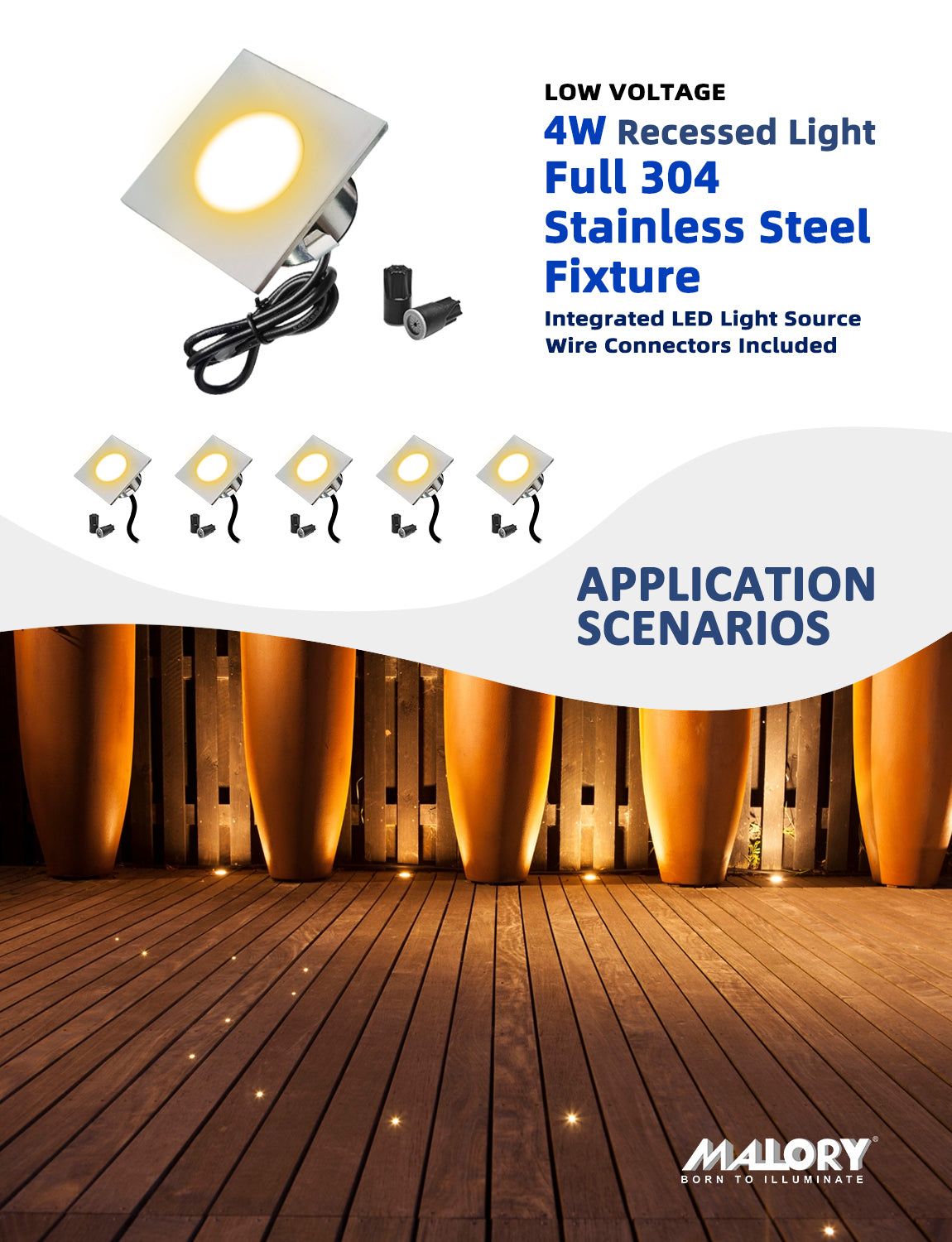 MALORY Stainless Steel 4W Low Voltage Recessed LED Deck & Step LightsοΌMLR-SSG10~12οΌ