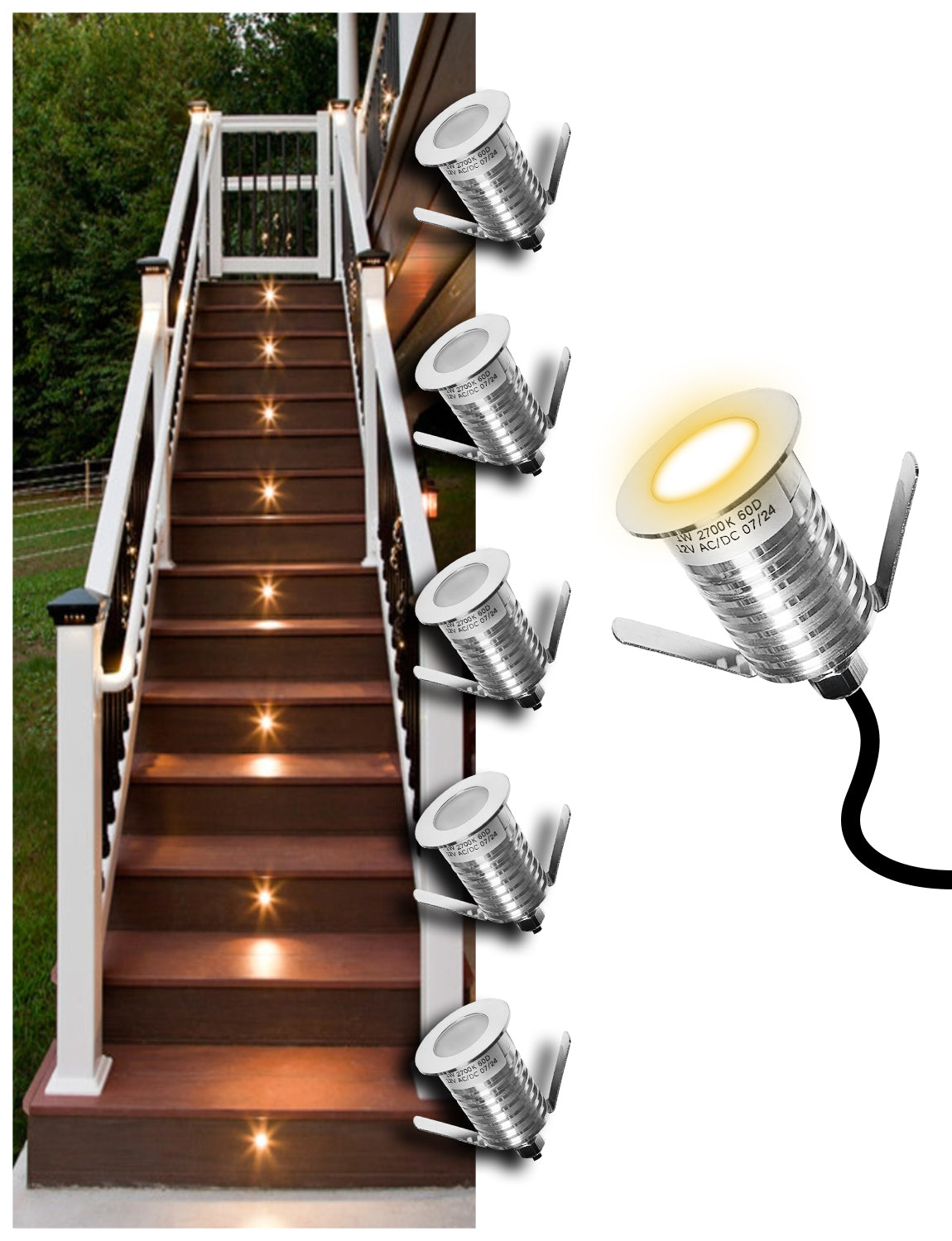 MALORY Low Voltage Stainless Steel 1W IP67 Recessed LED Deck Light 6pack (MLR-SSG04)