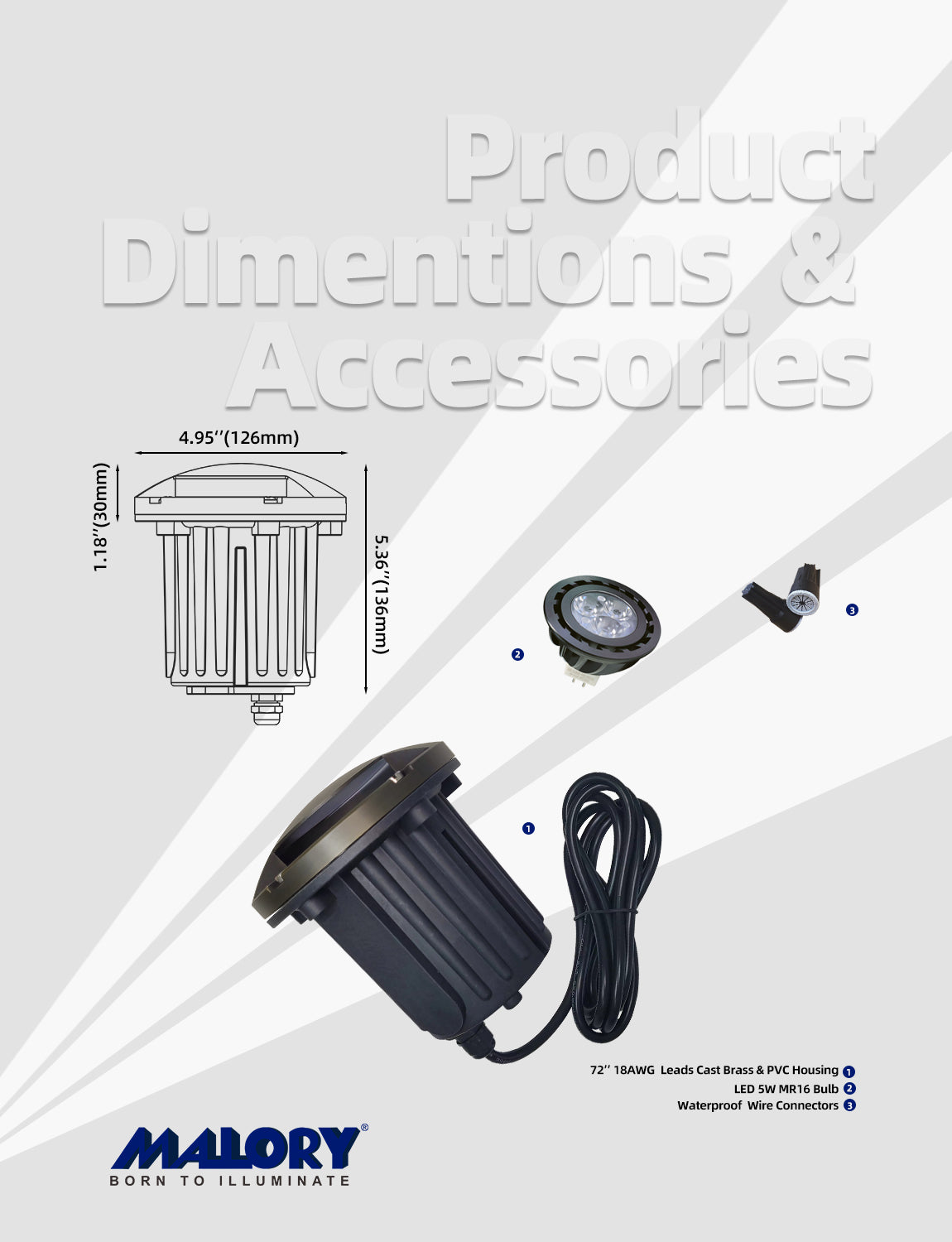 MALORY 12V Brass In-Ground Well Light with One-Direction Turret – Low Voltage Landscape Uplight(MLR-G05)