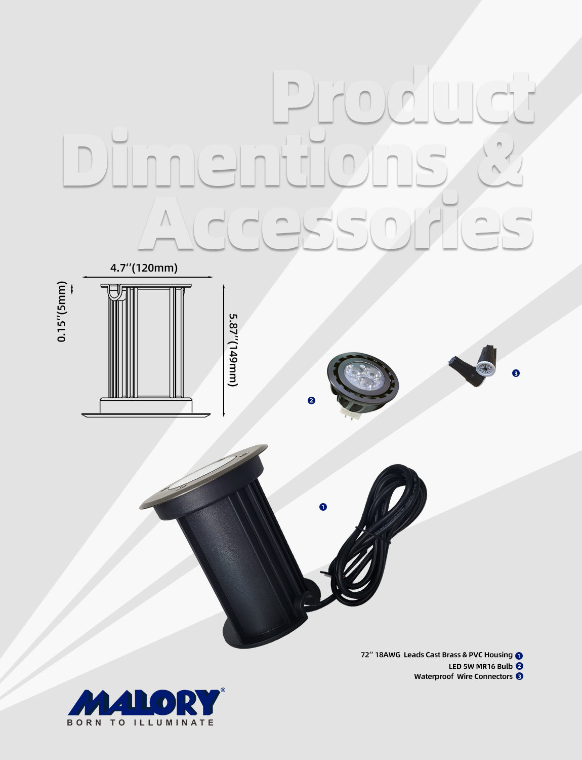 MALORY Brass Low Voltage Outdoor In Ground Well Lights Open Top (MLR-G08)