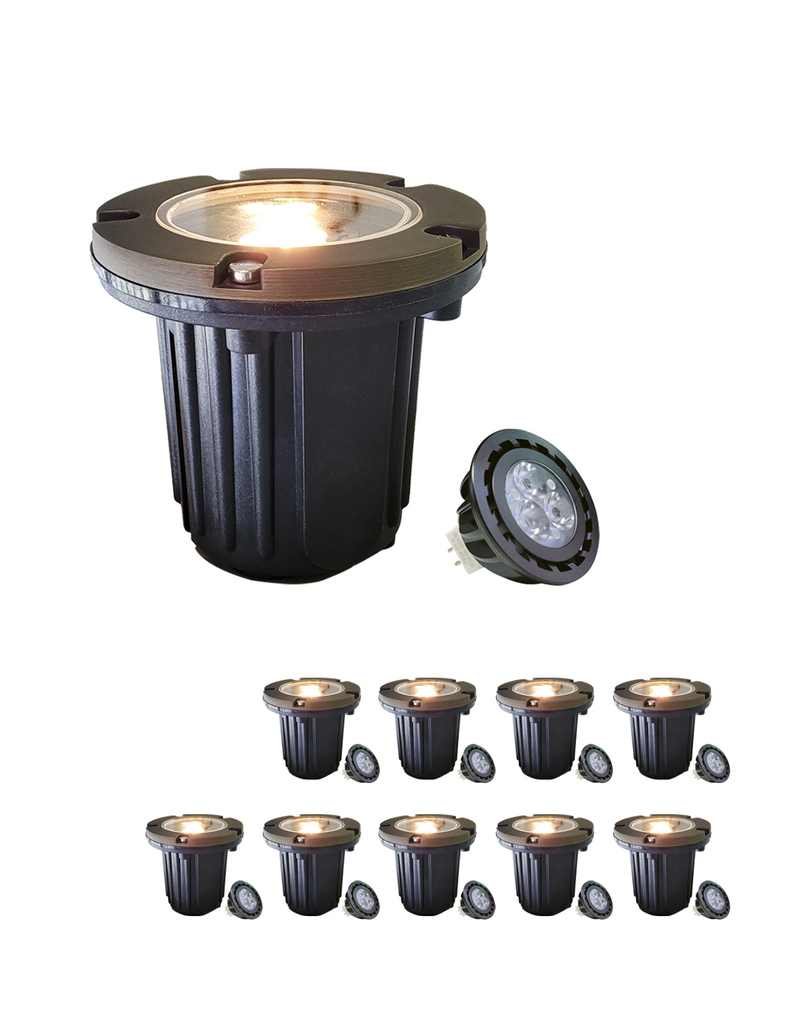 MALORY 12V Brass In-Ground Landscape Well Light with Flat Top β Low Voltage Outdoor Uplighting (MLR-G01)