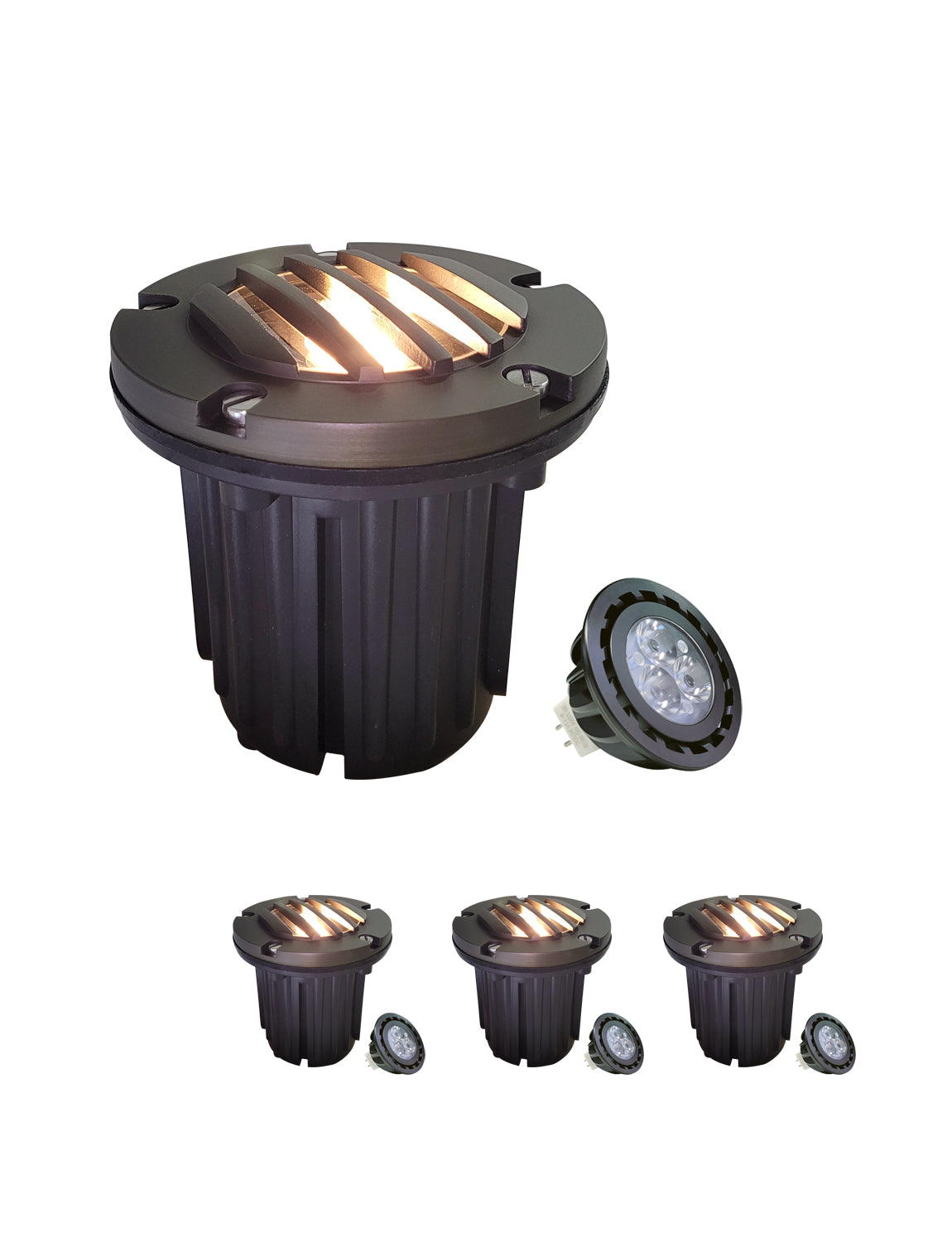 MALORY 12V Brass In-Ground Well Light with Grated Top β Low Voltage Landscape Lighting (MLR-G02)