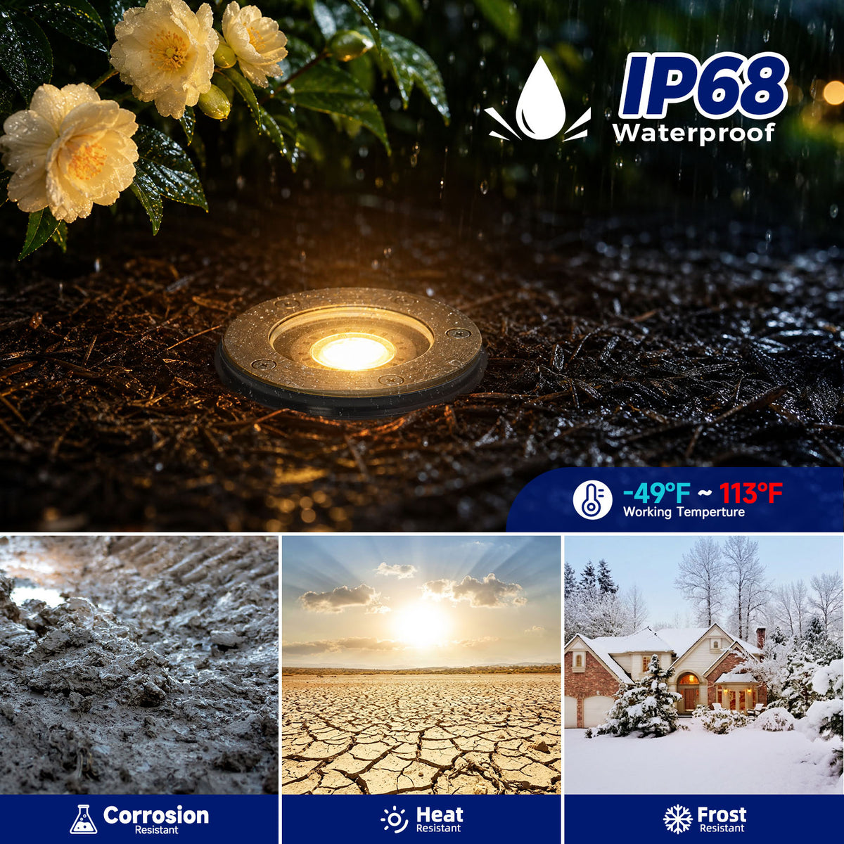 MALORY MLR-G03 Full Die-Cast Brass In-Ground Well Light, 12V Low Voltage Landscape Lighting