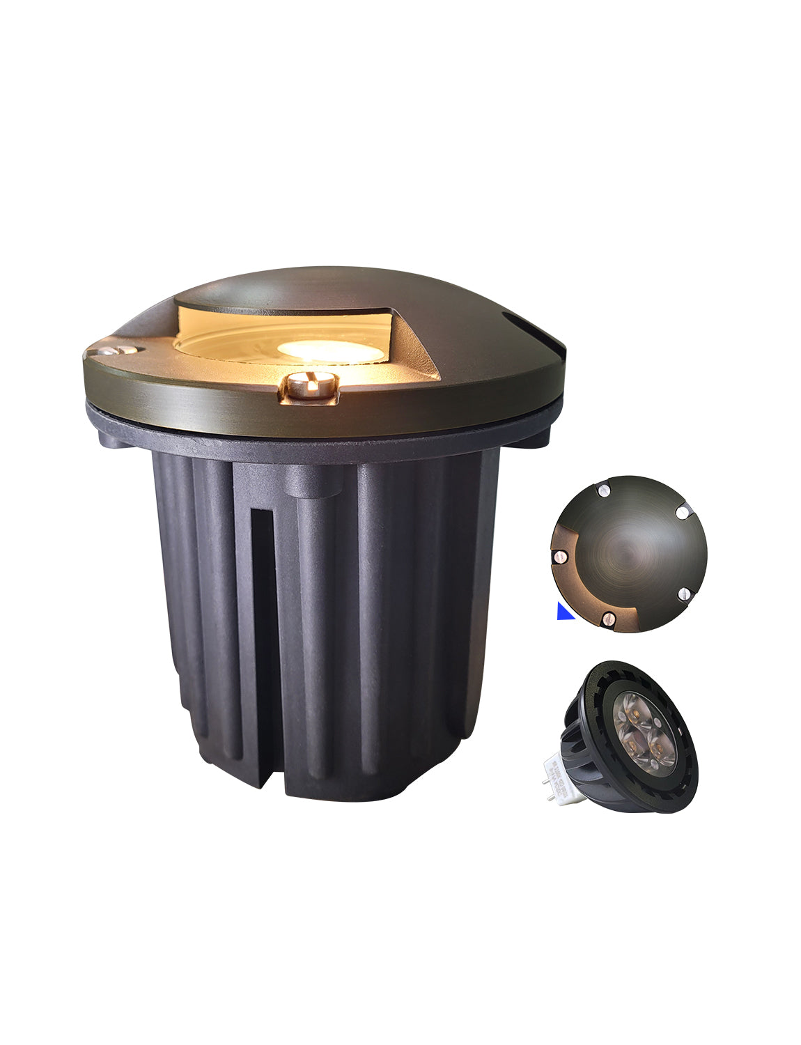 MALORY 12V Brass In-Ground Well Light with One-Direction Turret – Low Voltage Landscape Uplight(MLR-G05)