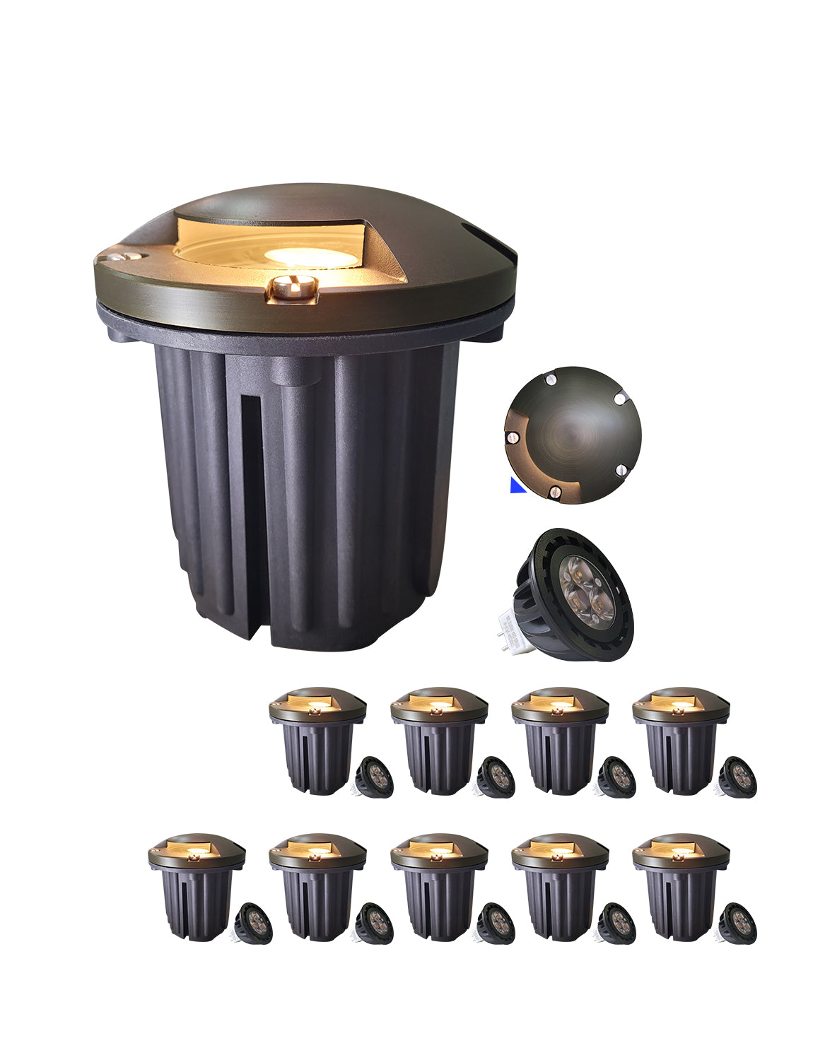 MALORY 12V Brass In-Ground Well Light with One-Direction Turret – Low Voltage Landscape Uplight(MLR-G05)