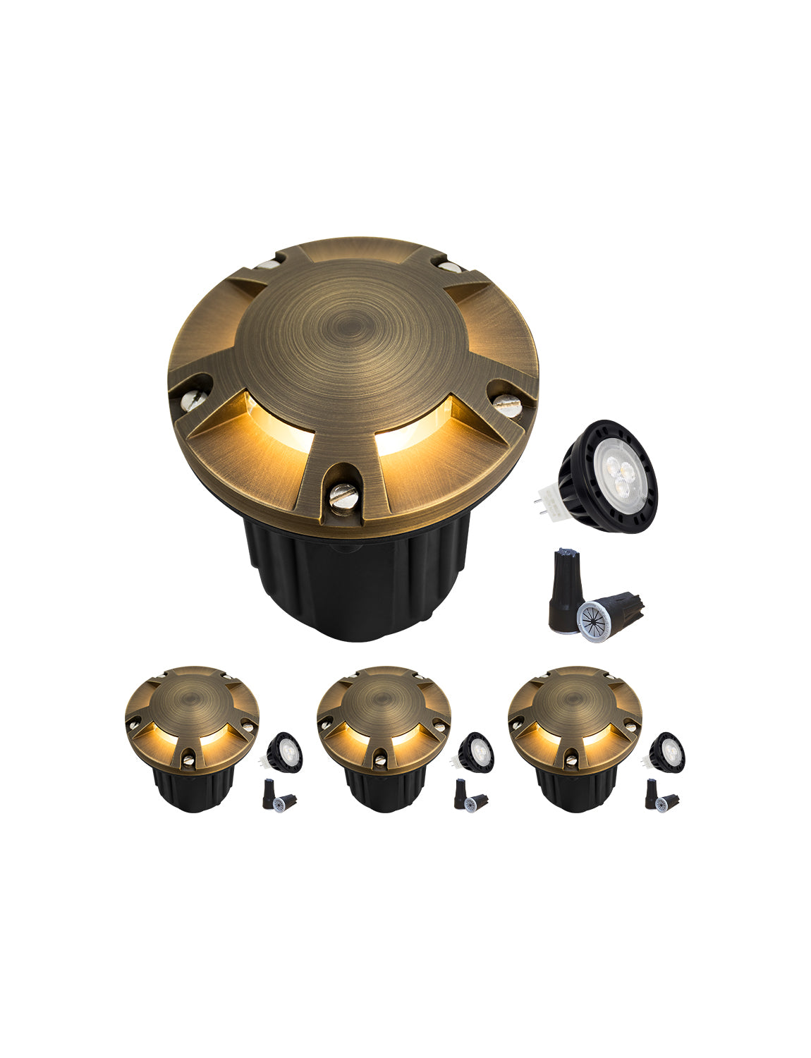 Malory MLR-G08 Brass Five-Direction Turret Well Light, Multi-Beam Landscape Uplighting, MR16 Bulb Included