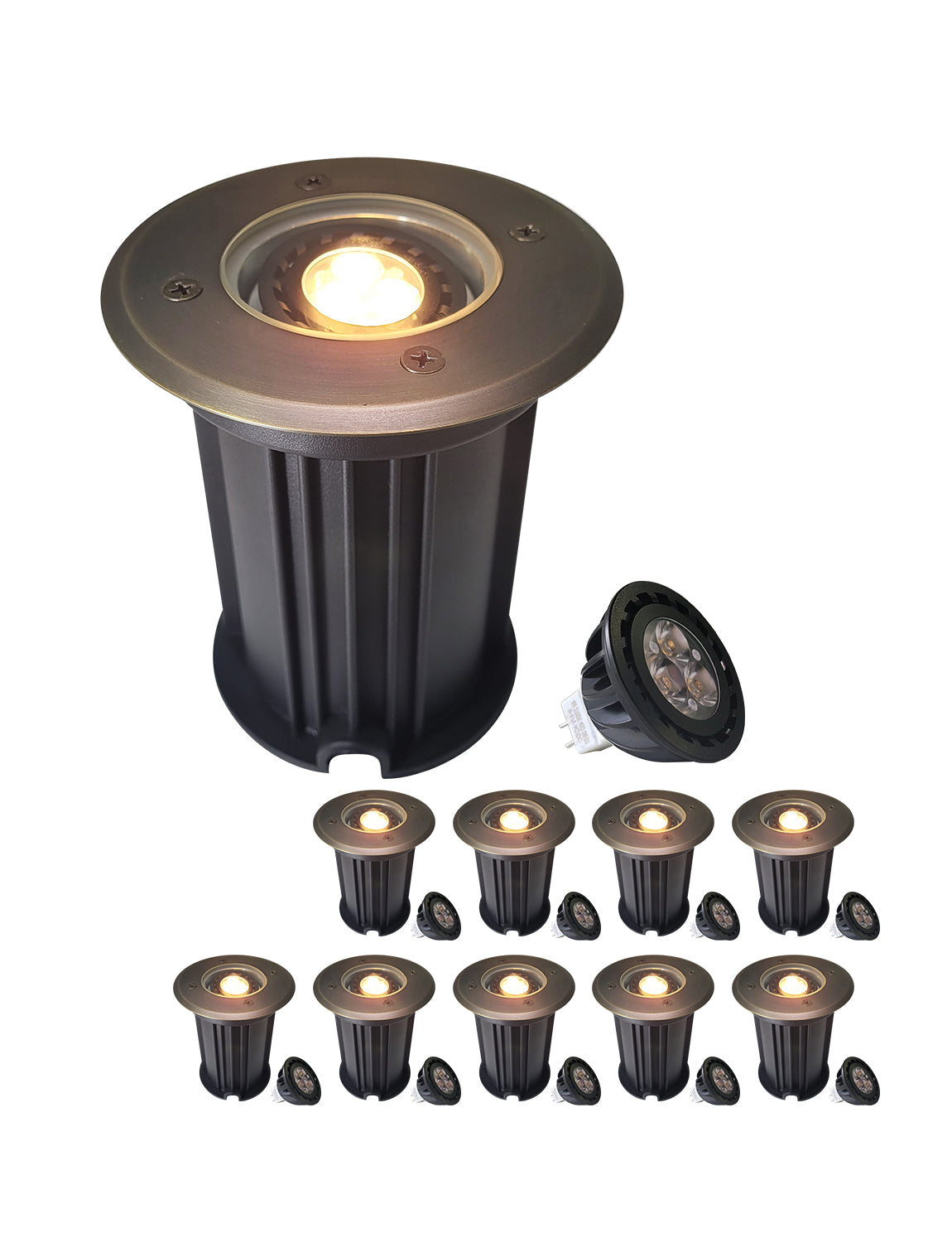 MALORY Brass Low Voltage Outdoor In Ground Well Lights Open Top (MLR-G08)