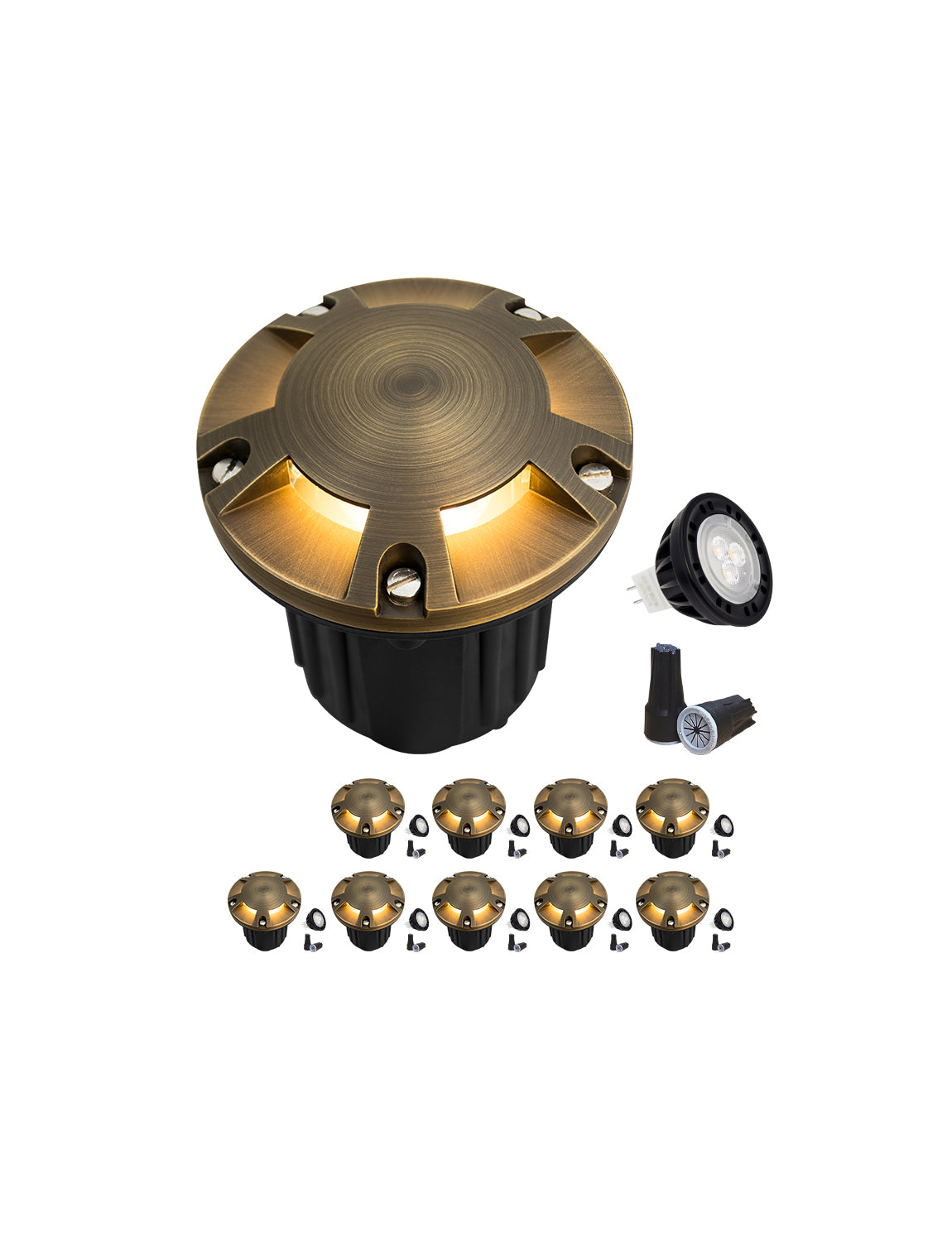 Malory MLR-G08 Brass Five-Direction Turret Well Light, Multi-Beam Landscape Uplighting, MR16 Bulb Included
