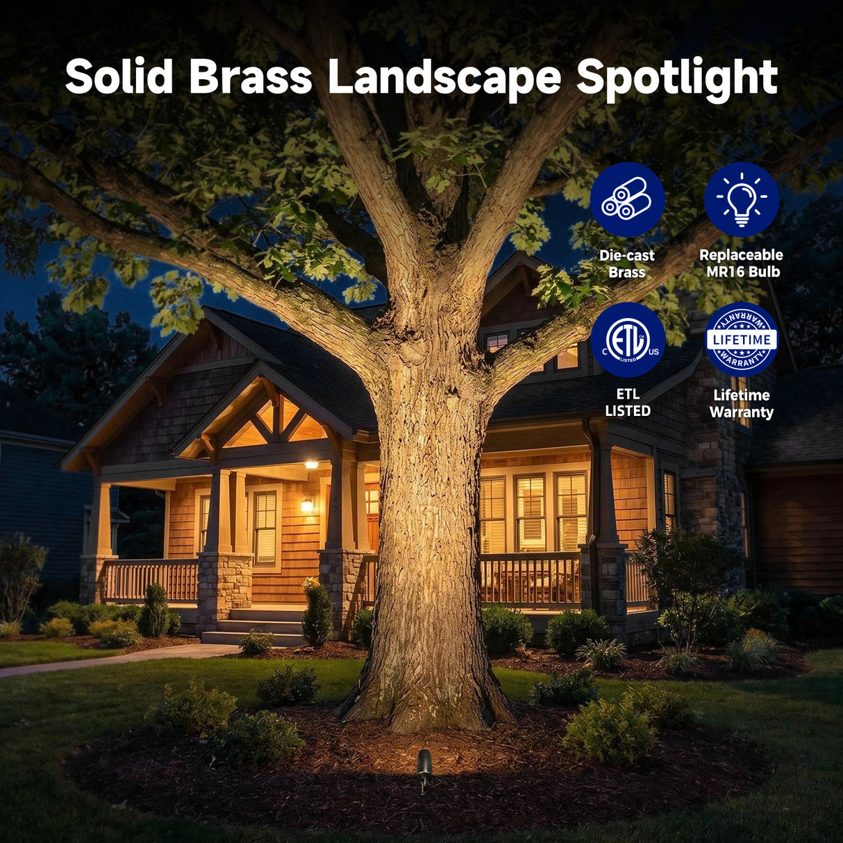 Malory MLR-S05 Solid Brass Low Voltage Landscape Spotlight,12V MR16