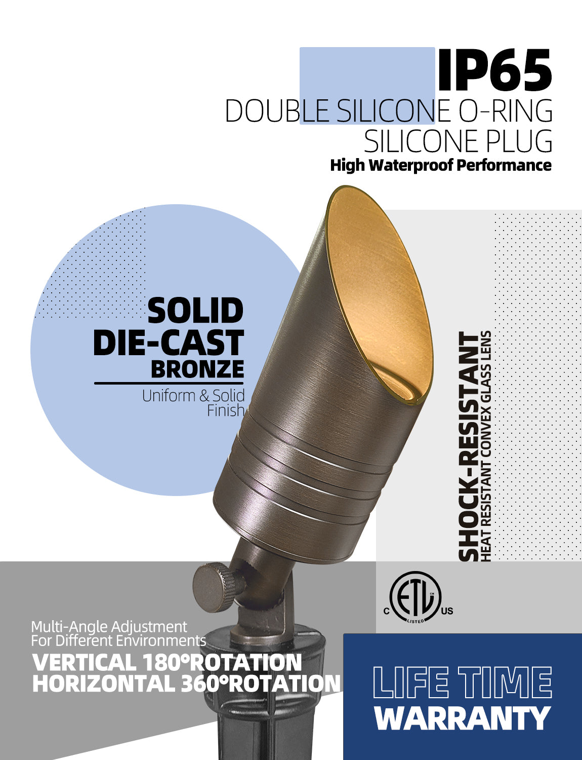 MALORY 12V Low Voltage Brass LED Spot Light (Bronze, Brass) for Outdoor Landscape(MLR-S05)