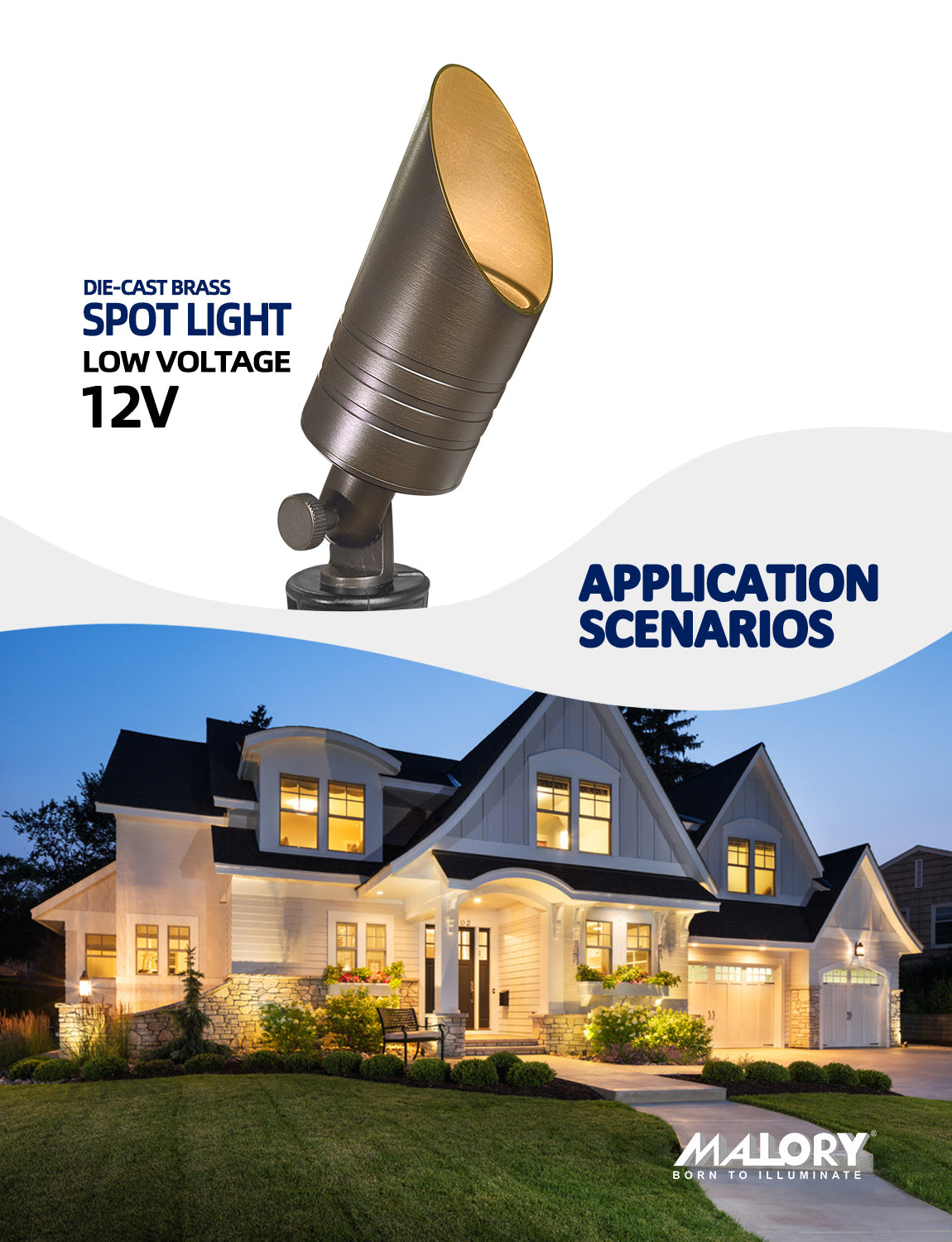 MALORY 12V Low Voltage Brass LED Spot Light (Bronze, Brass) for Outdoor Landscape(MLR-S05)