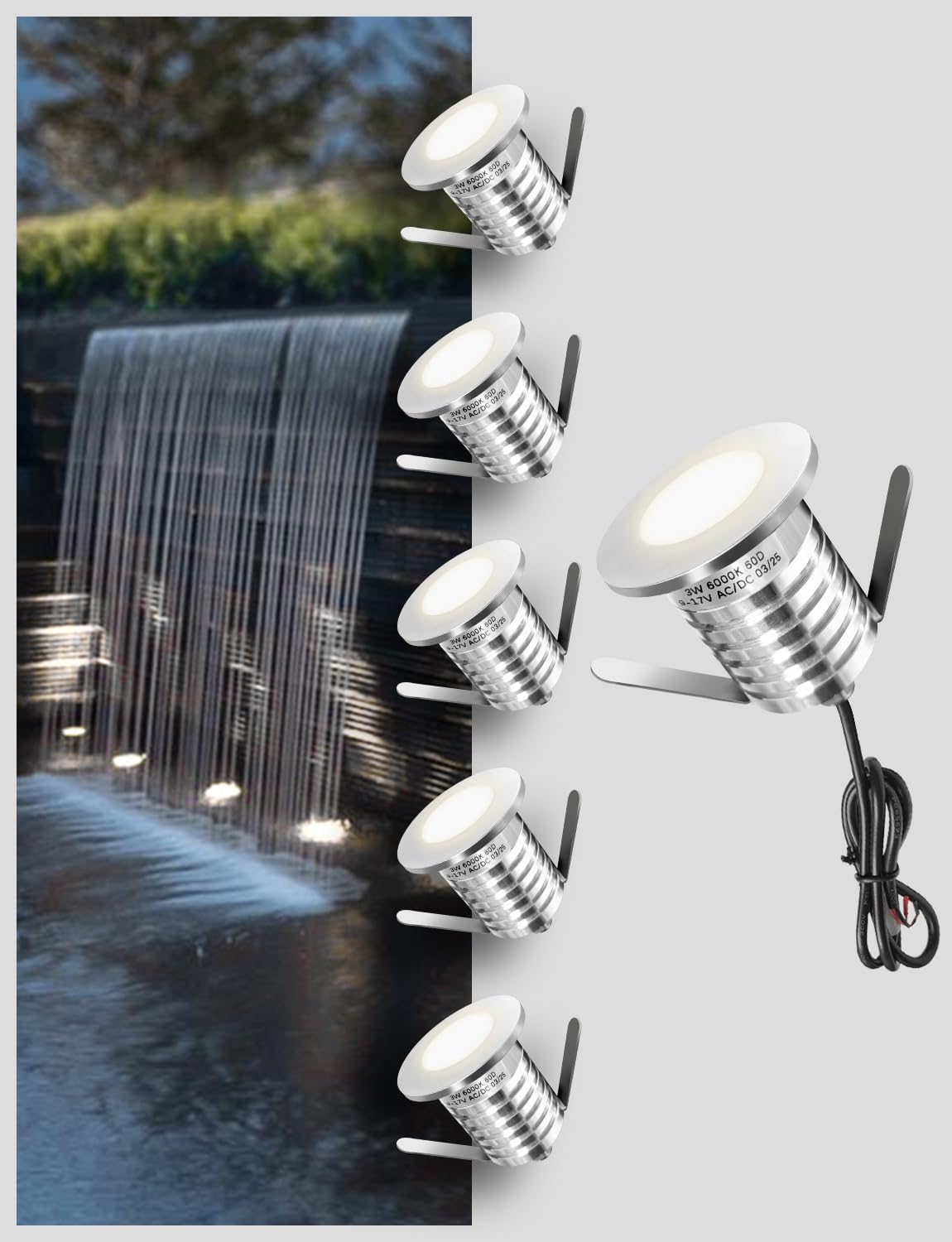 MALORY Low Voltage Full Stainless Steel Pond Lights, LED 3W 6000K IP68 Underwater Swimming Pool Light(MLR-SSG15))