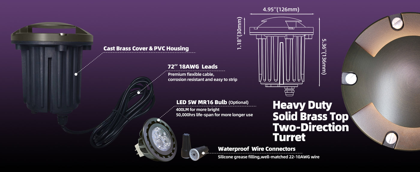 Solid brass housing detail of inground landscape light MLR-G06