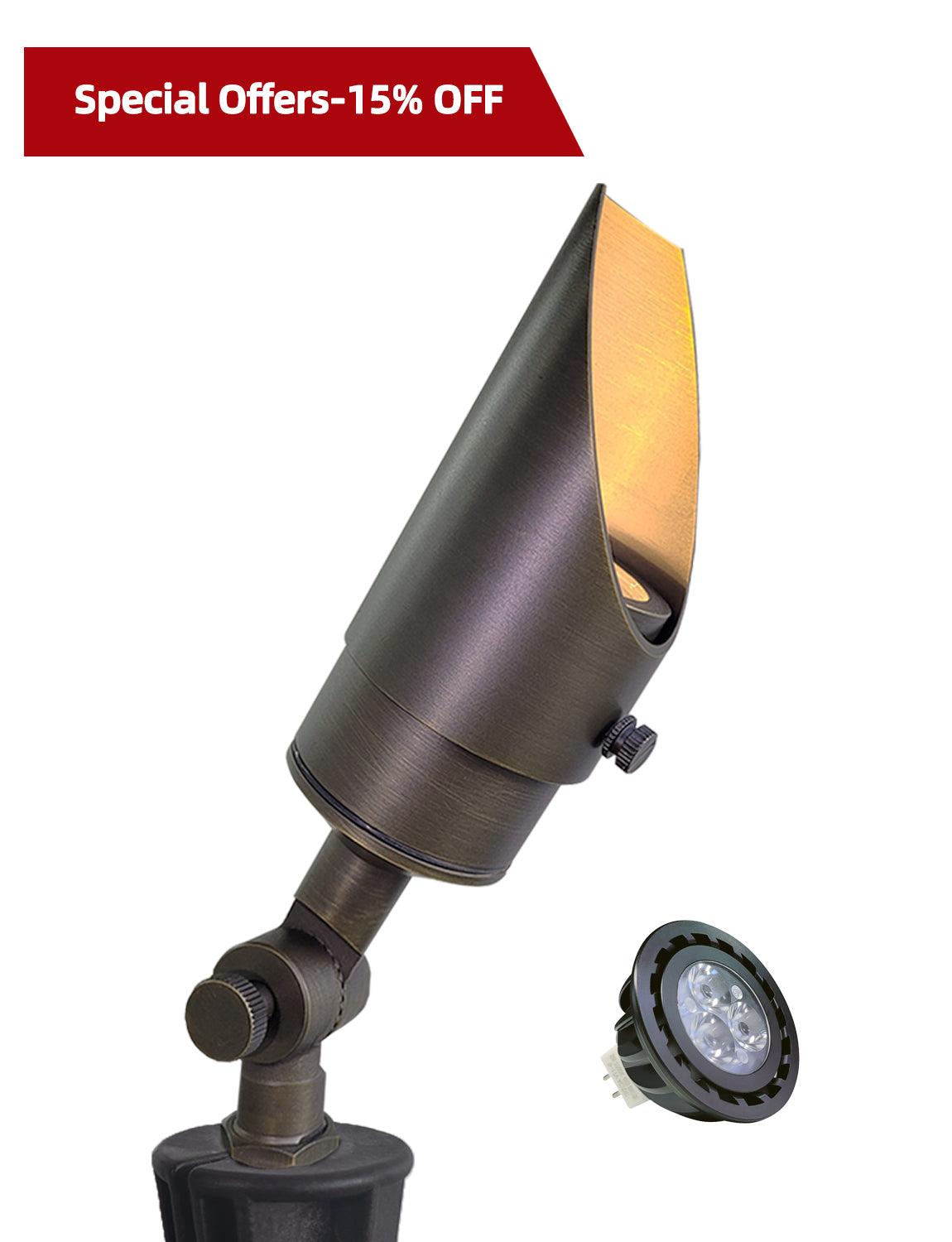 Brass landscape spotlight MLR-S04 adjustable beam outdoor lighting