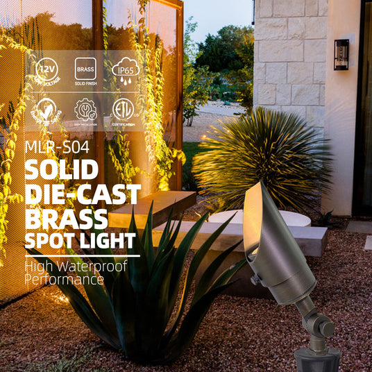 Brass landscape spotlight MLR-S04 adjustable beam outdoor lighting