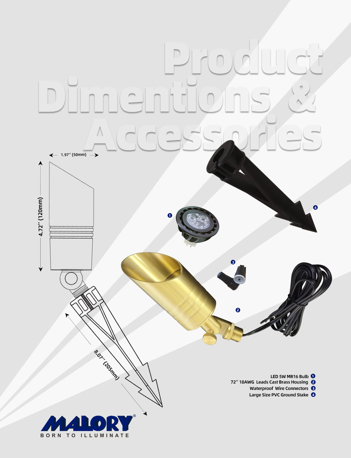 Adjustable head brass landscape spot light MLR-S05 close-up view