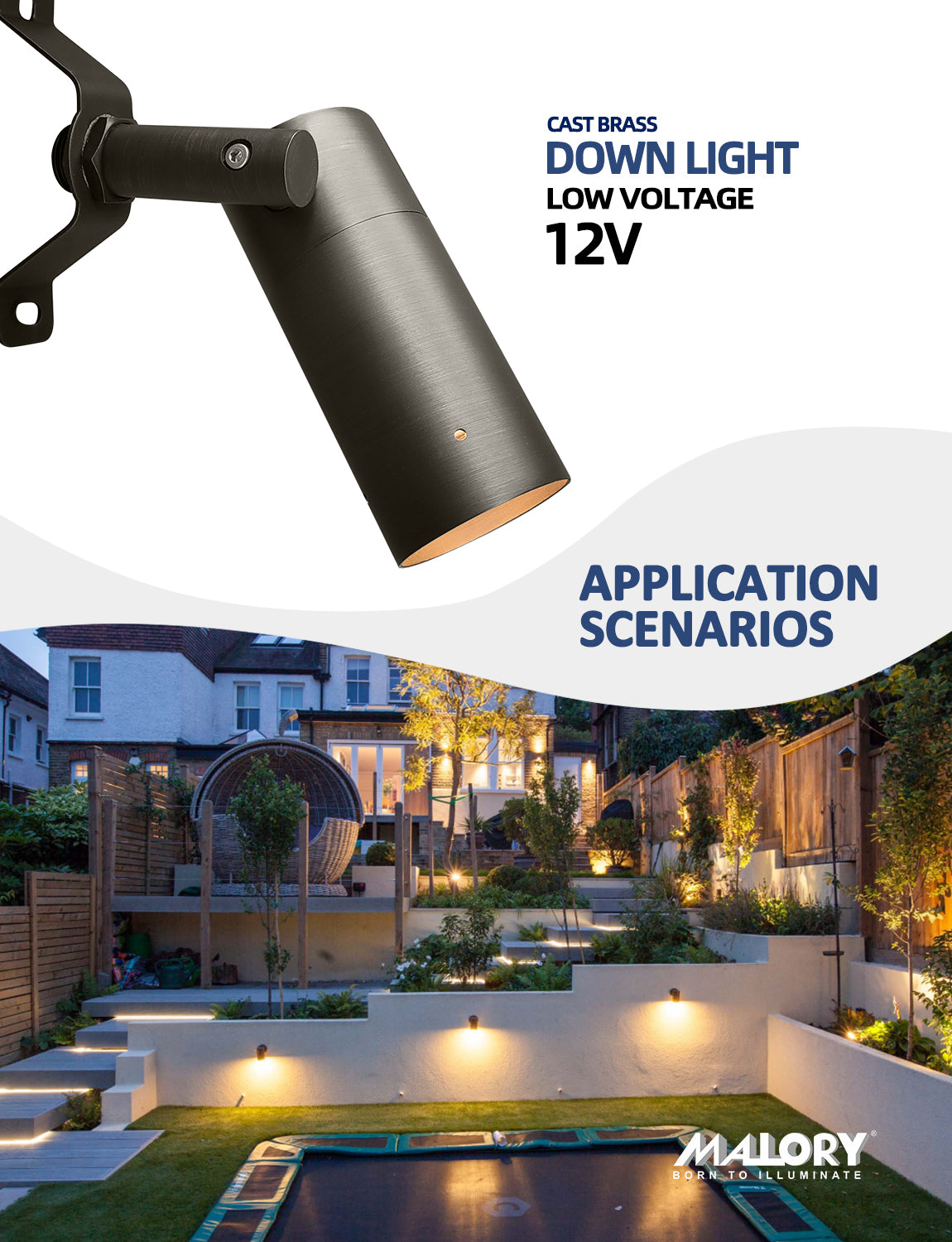 Brass outdoor low voltage LED down light front view