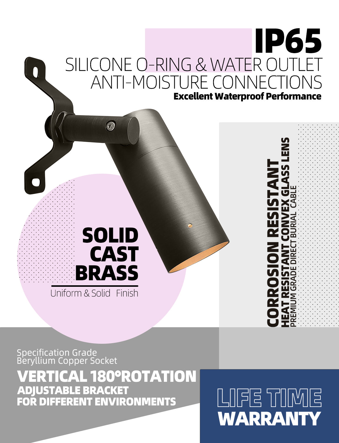 Brass outdoor low voltage LED down light front view