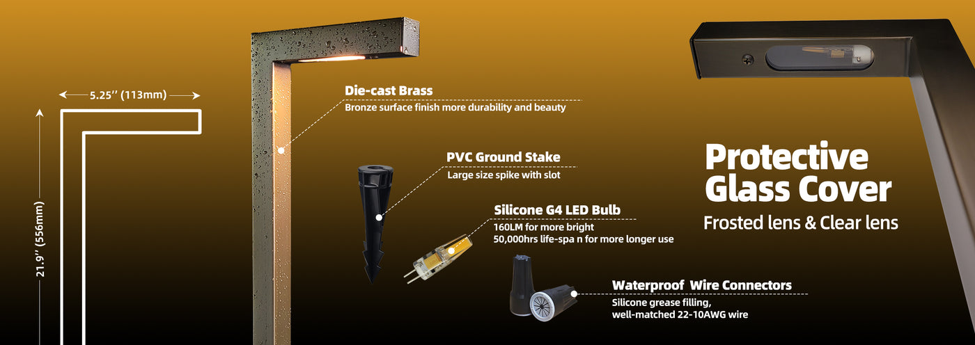 Detailed view of brass path light housing MLR-P02