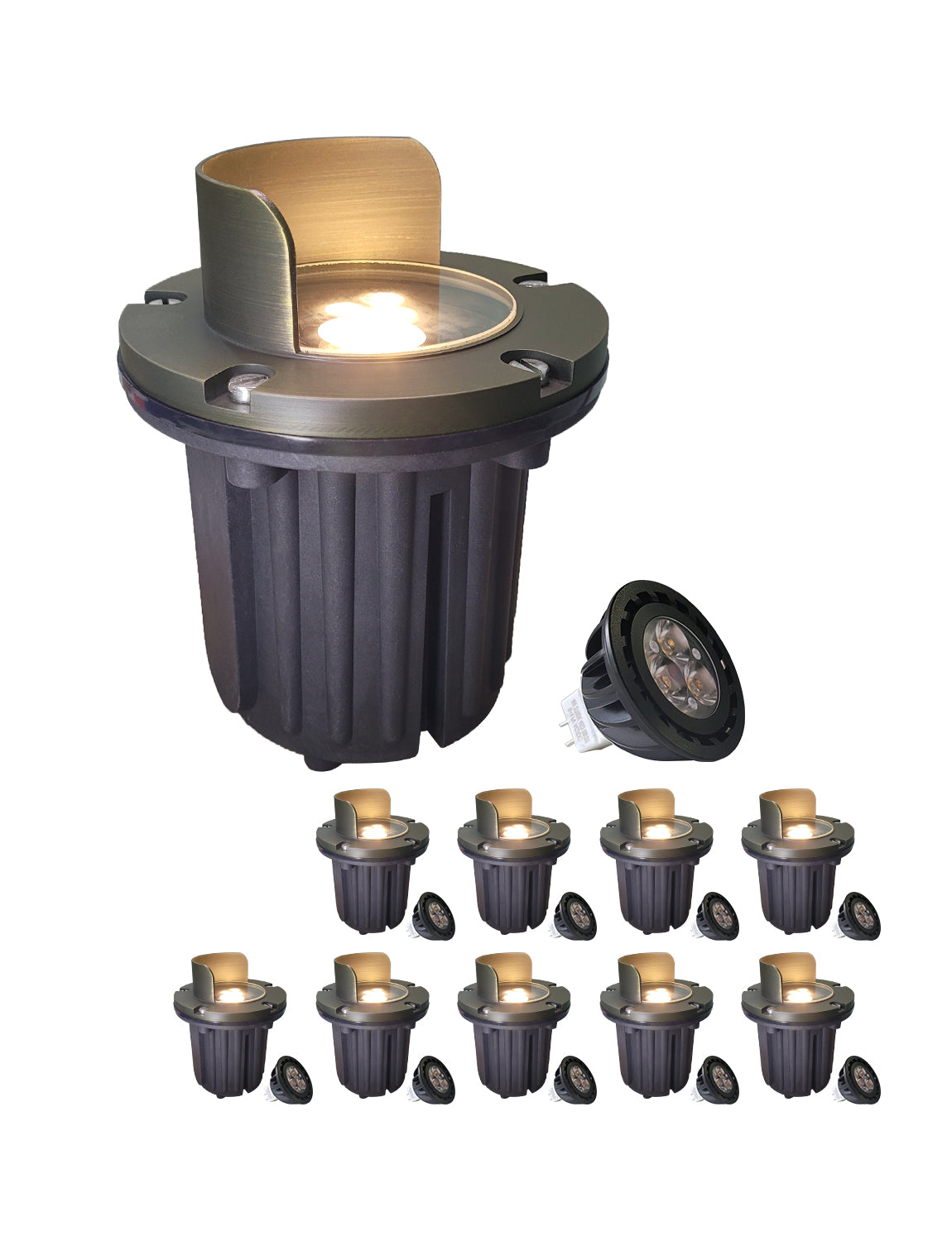 MALORY Brass In-Ground Well Light with Glare Shield β Low Voltage Waterproof Landscape Uplight (MLR-G04)