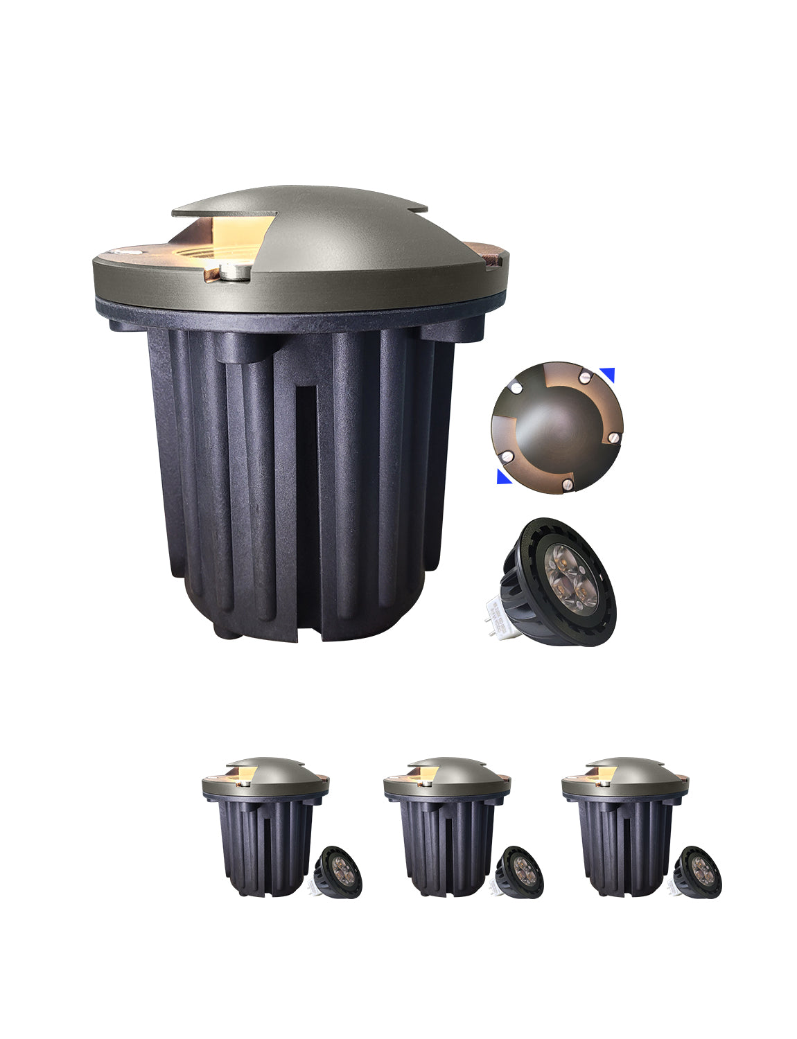 MALORY 12V Brass In-Ground Well Light with Two-Direction Turret β Low Voltage Landscape Lighting (MLR-G06)