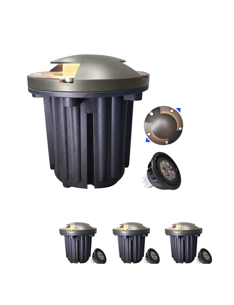 MALORY 12V Brass In-Ground Well Light with Two-Direction Turret – Low Voltage Landscape Lighting (MLR-G06)