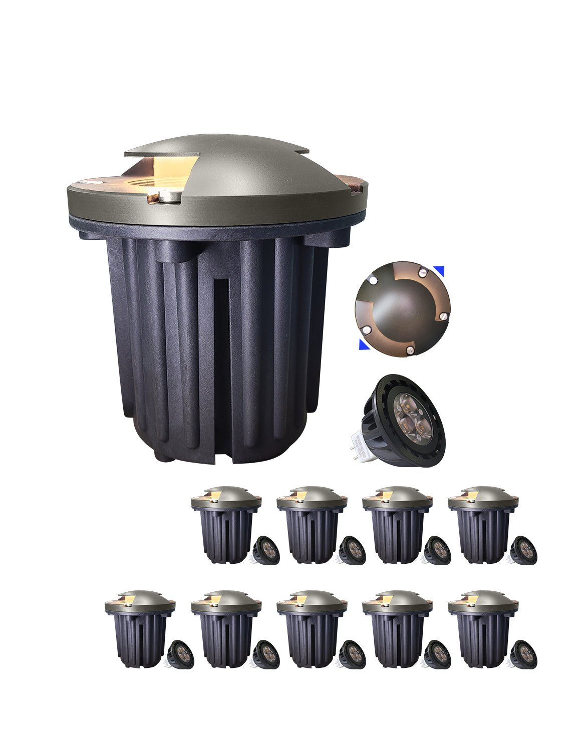 MALORY 12V Brass In-Ground Well Light with Two-Direction Turret β Low Voltage Landscape Lighting (MLR-G06)