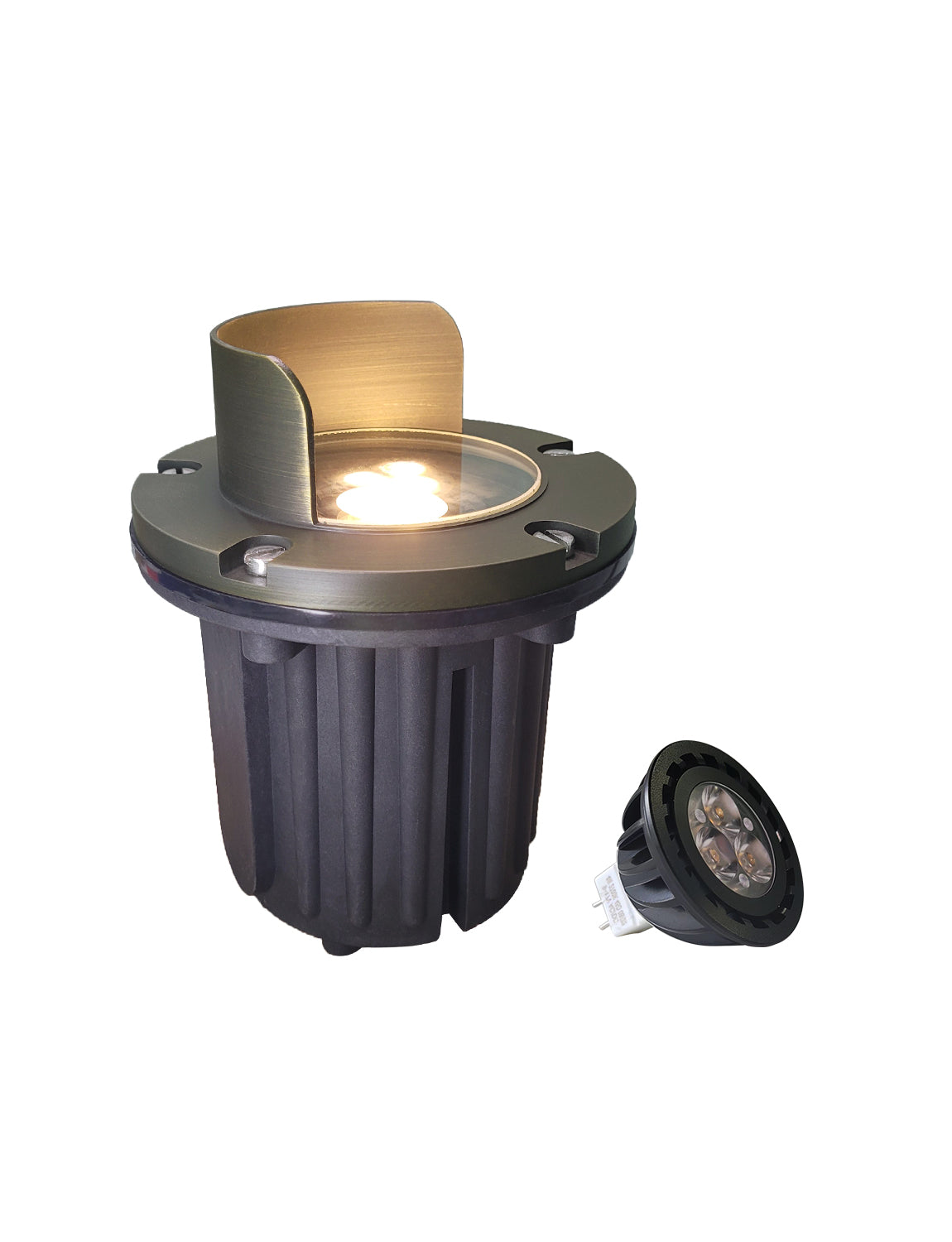 MALORY Brass In-Ground Well Light with Glare Shield β Low Voltage Waterproof Landscape Uplight (MLR-G04)