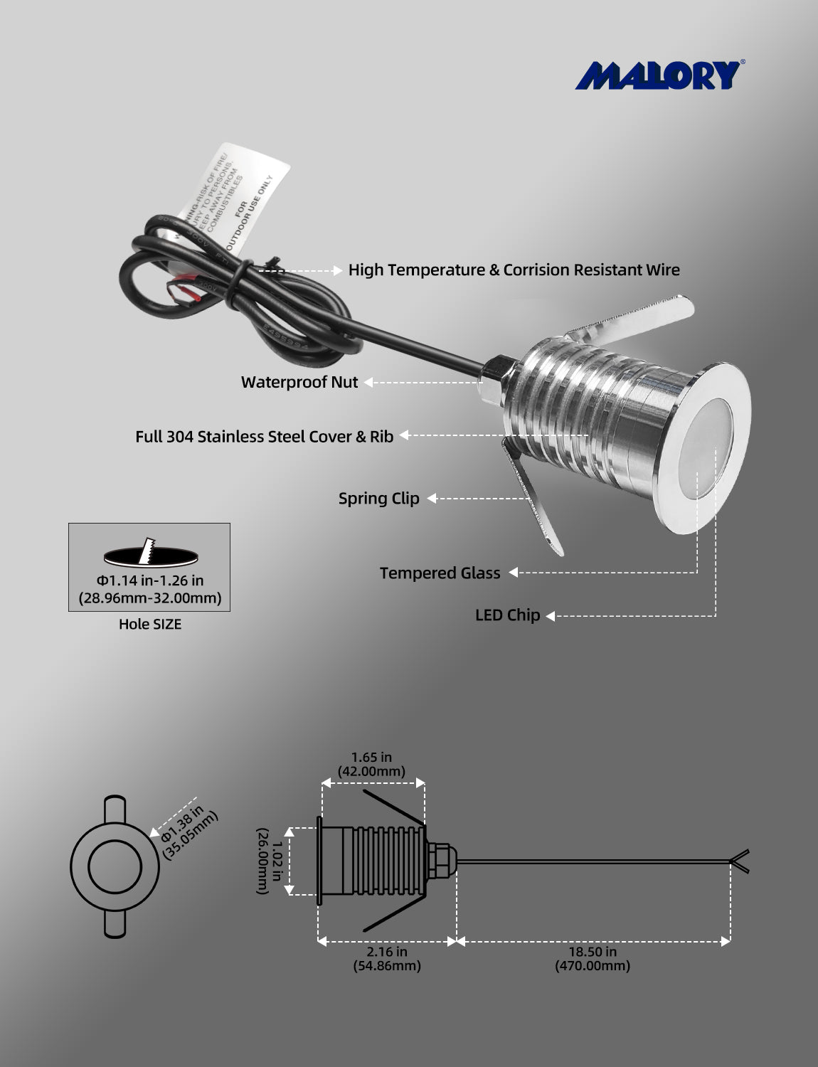 LED recessed deck step lights 1W for stair and step lighting