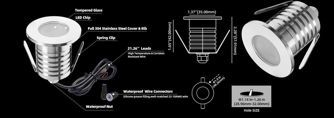 LED recessed deck step lights 1W for stair and step lighting