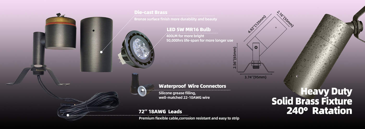 Outdoor brass LED down light with wall mount bracket