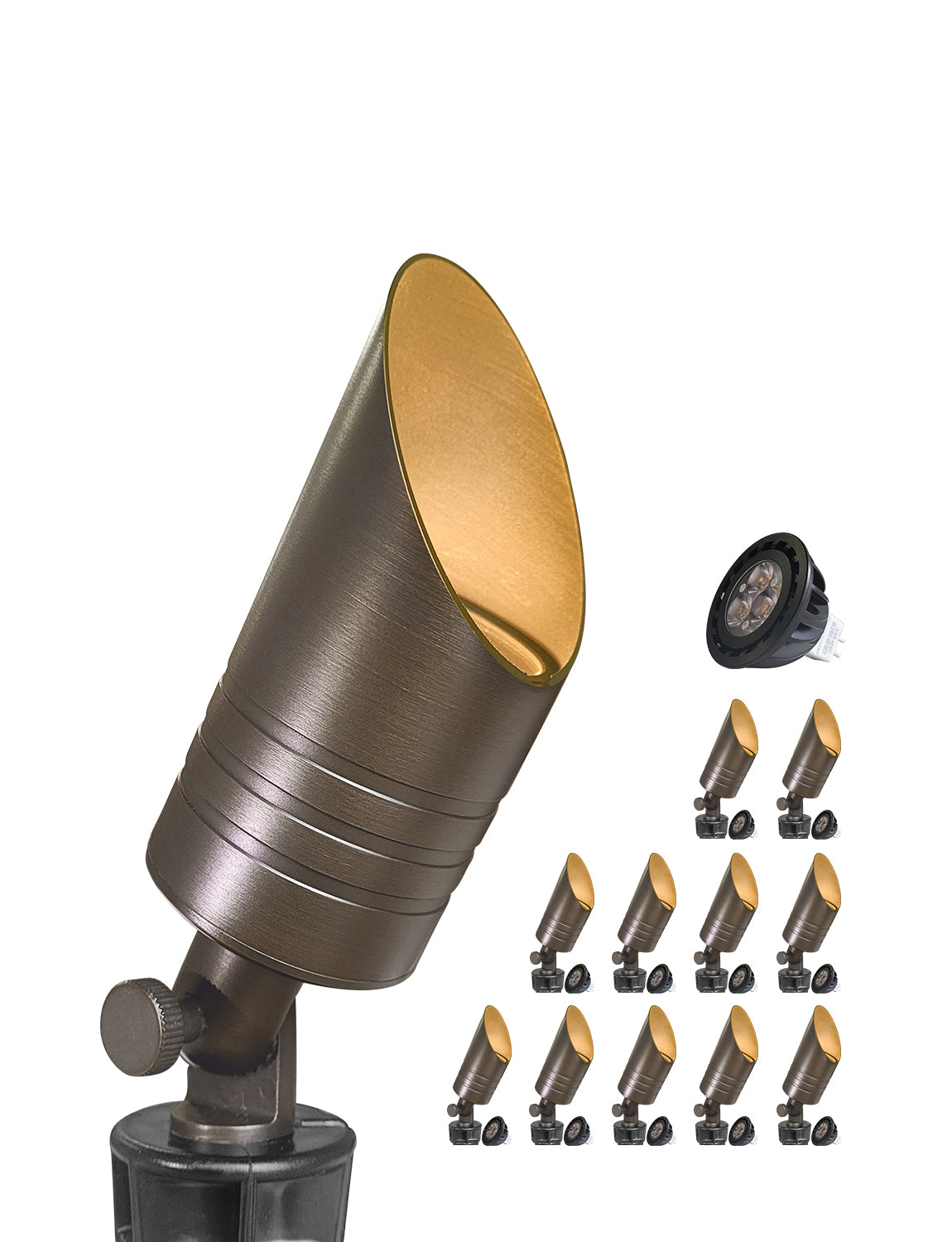MALORY 12V Low Voltage Brass LED Spot Light (Bronze, Brass) for Outdoor Landscape(MLR-S05)