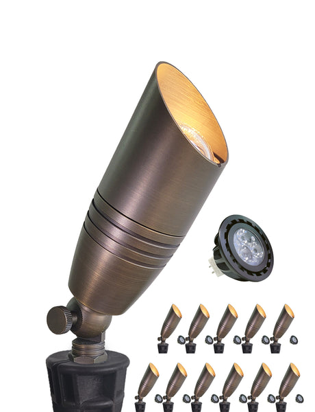 MALORY Low Voltage LED Outdoor Brass Landscape Spot Lights for Yard and Garden (MLR-S02)